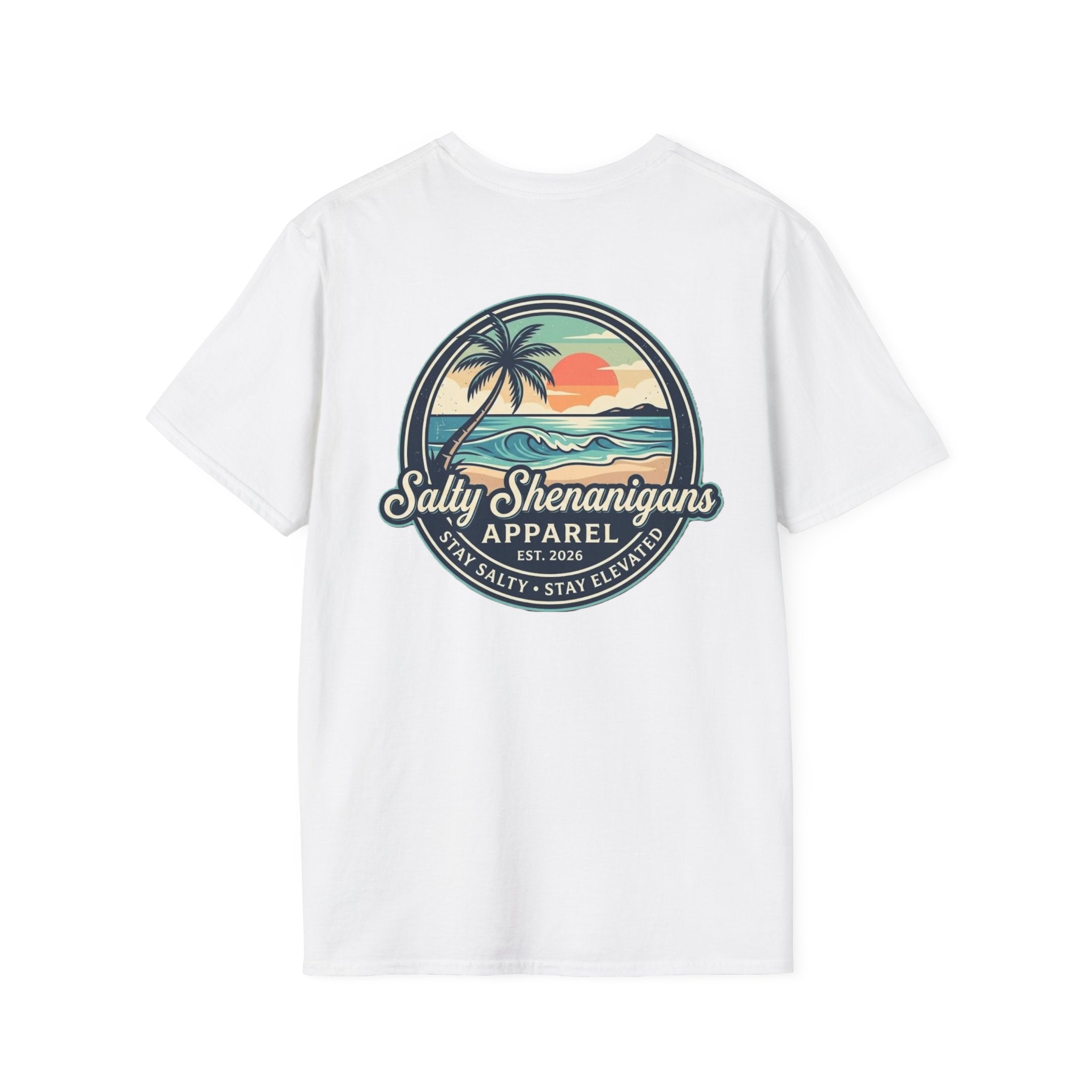 Salty Shenanigans Vintage Coastal Sunset Logo Printify