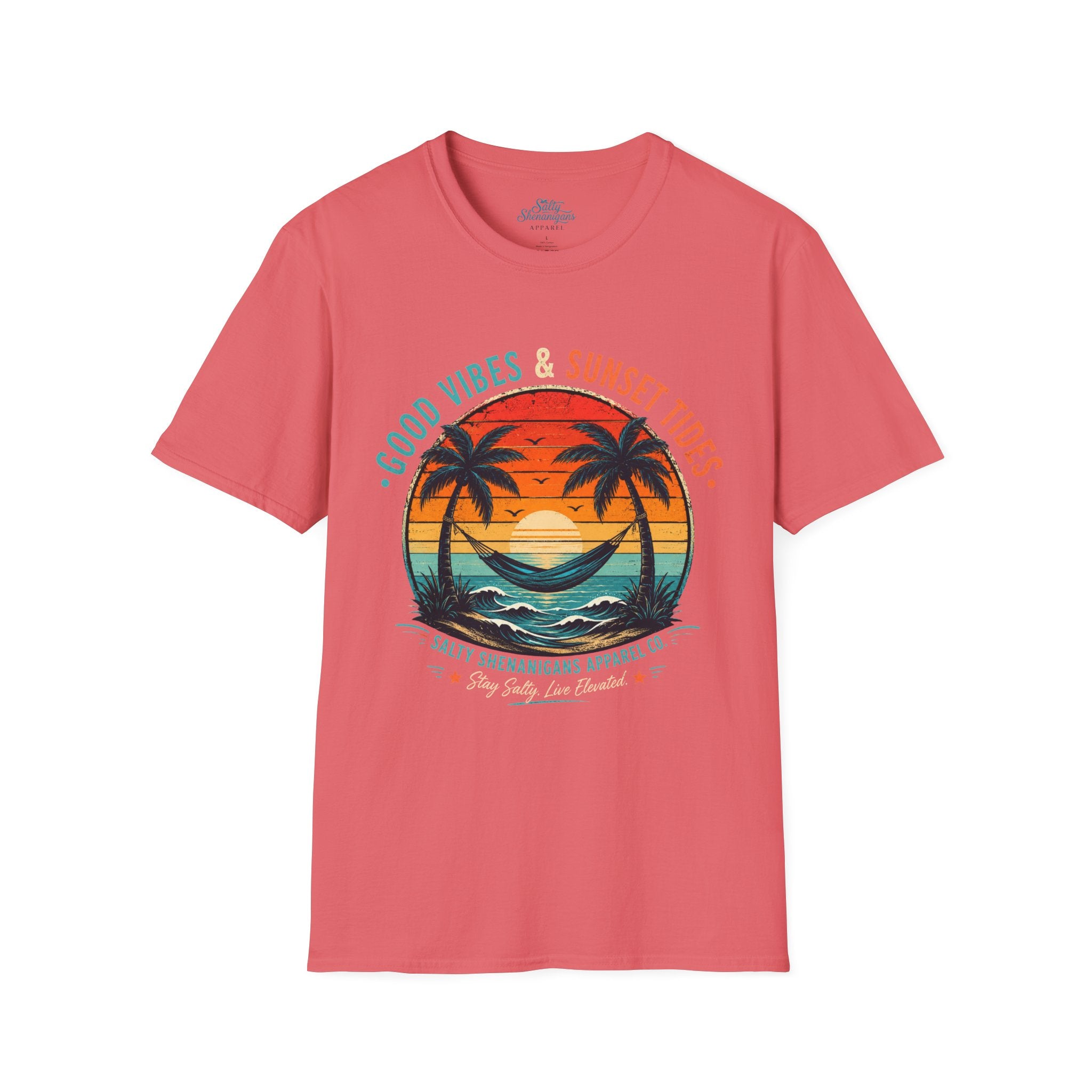 Good Vibes & Sunset Tides – Vintage Coastal Graphic T-Shirt Printify