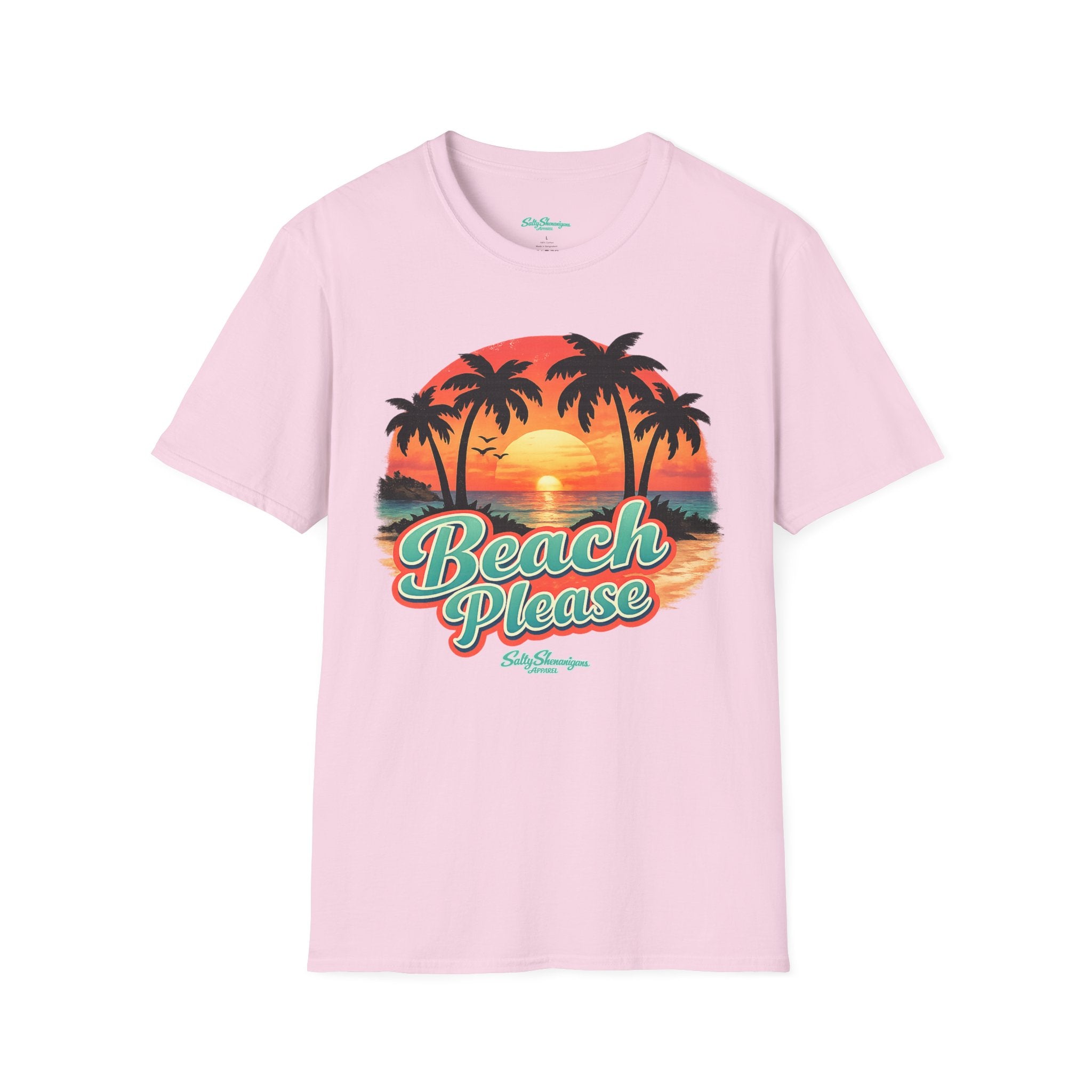 Salty Shenanigans Apparel Beach Please Sunset T-Shirt Printify