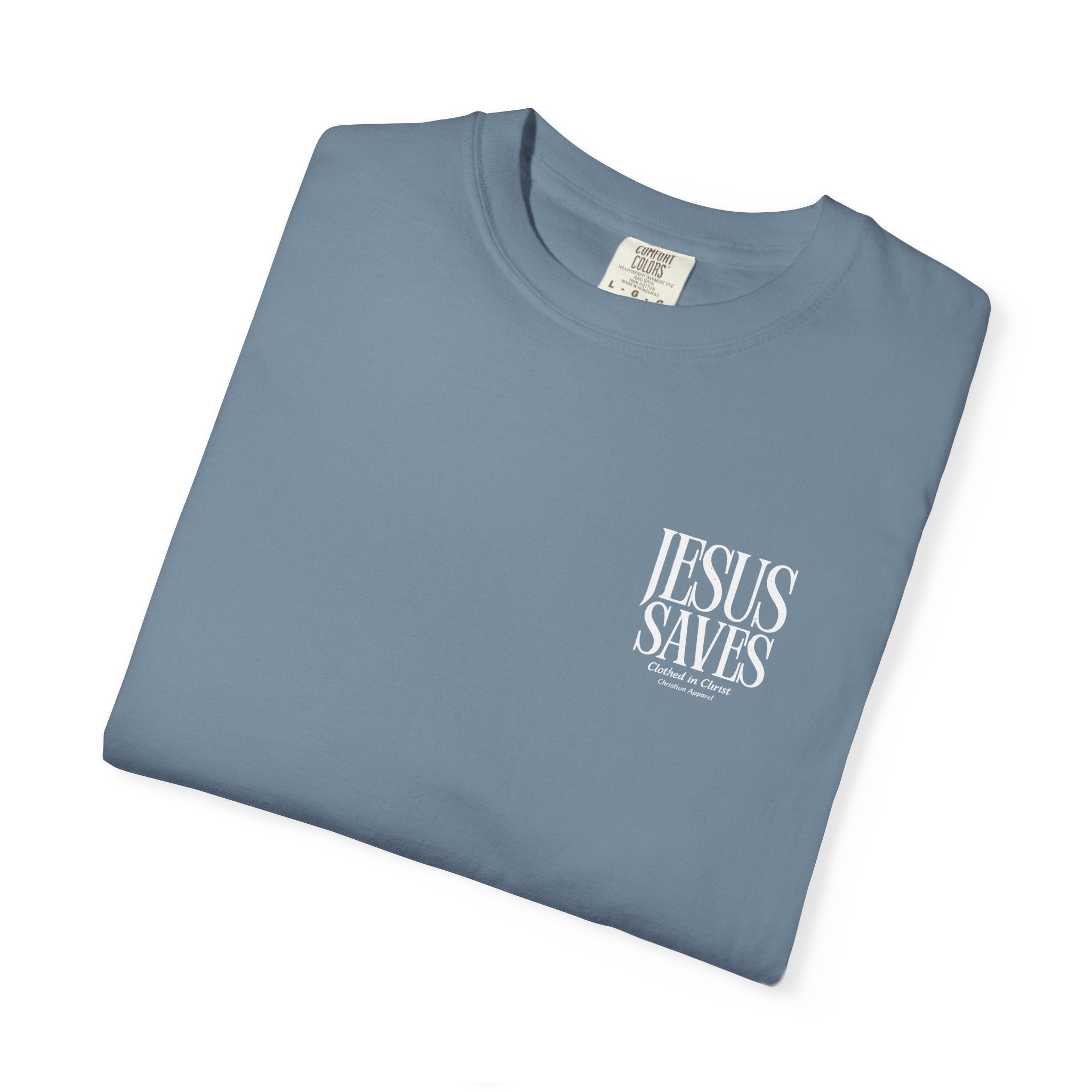 Jesus Saves T-Shirt — Minimal Embossed Religious Tee Printify