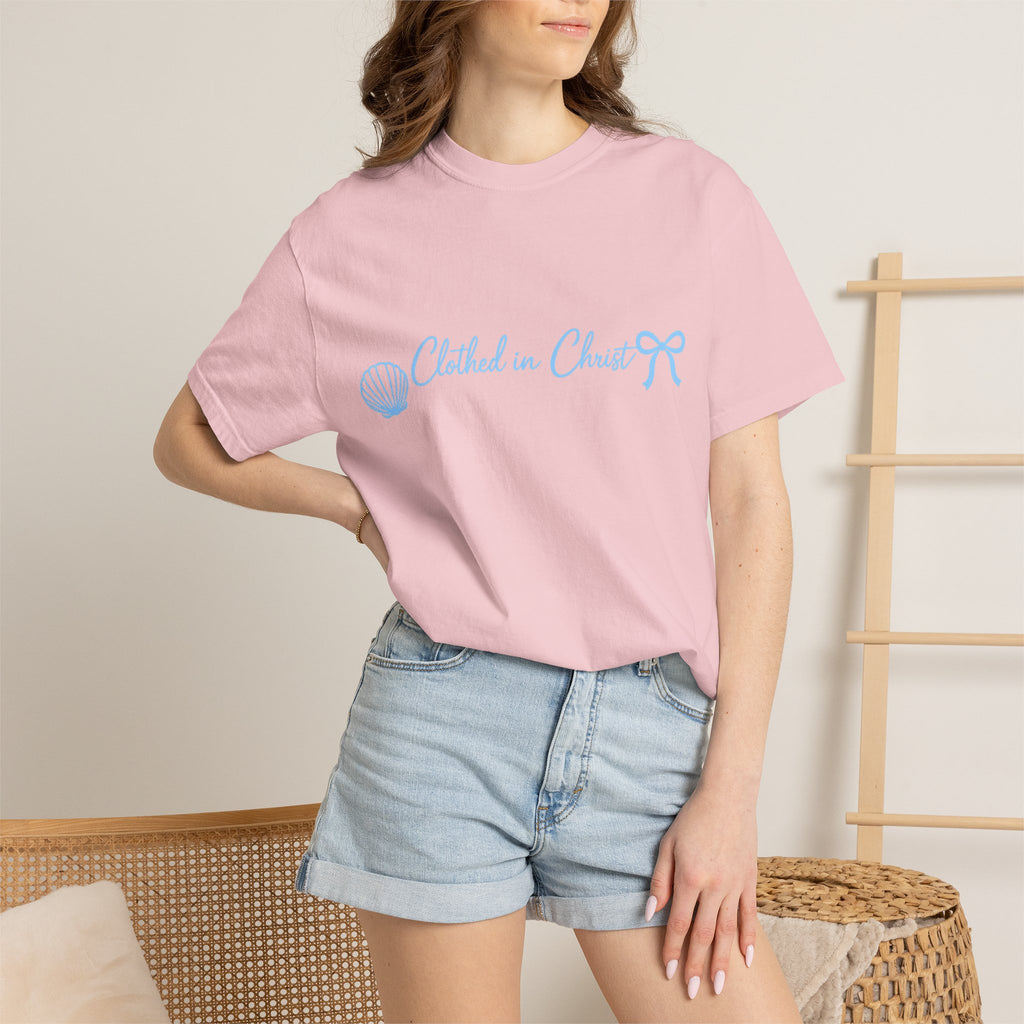 Clothed in Christ Coastal T-Shirt- Blue Print Printify