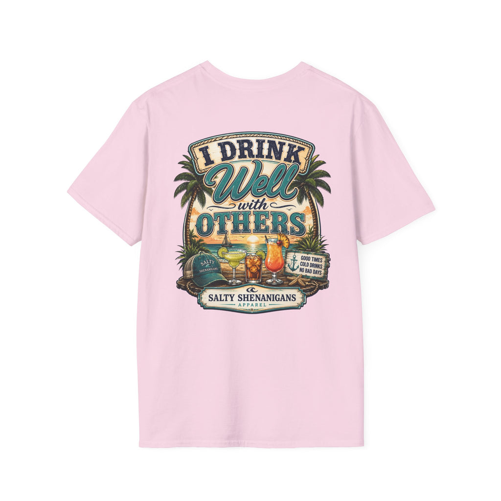 I Drink Well With Others Beach Bar T-Shirt | Tropical Happy Hour Shirt Printify