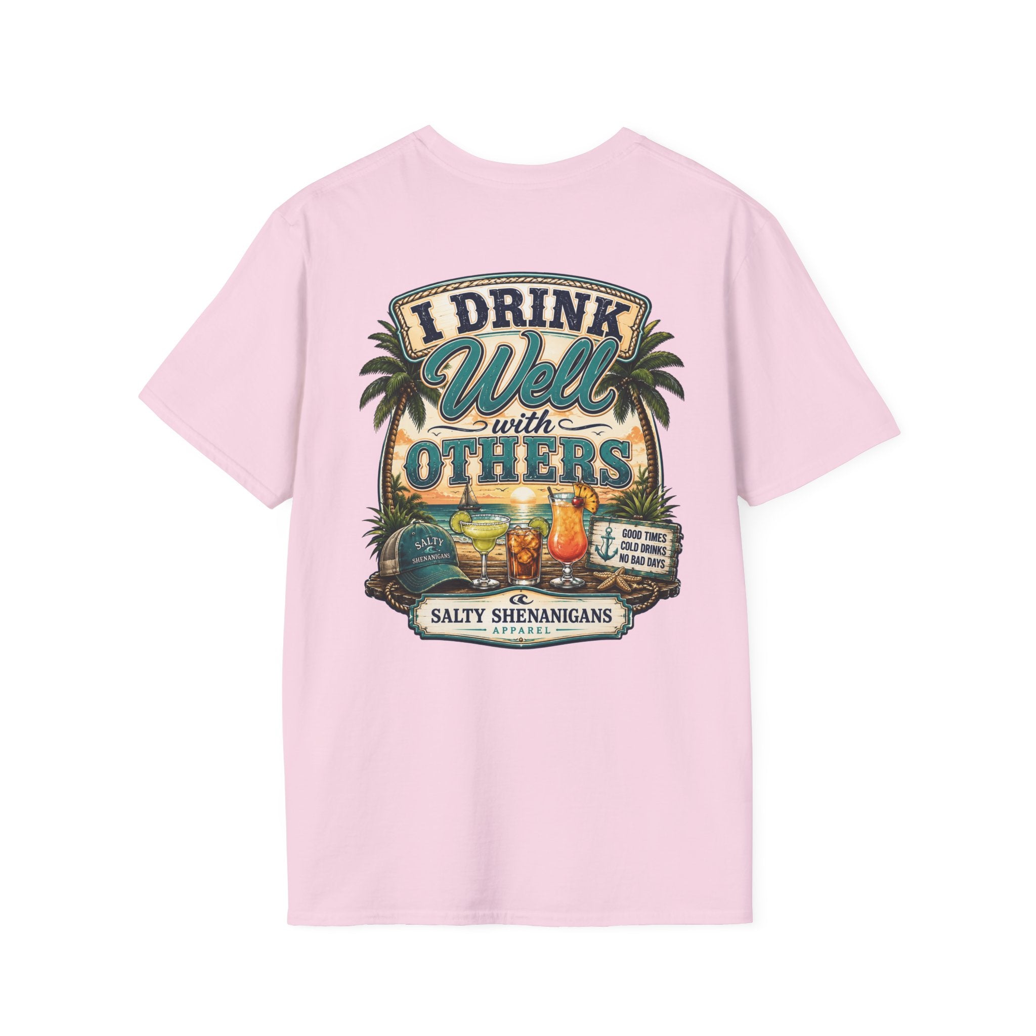 I Drink Well With Others Beach Bar T-Shirt | Tropical Happy Hour Shirt Printify