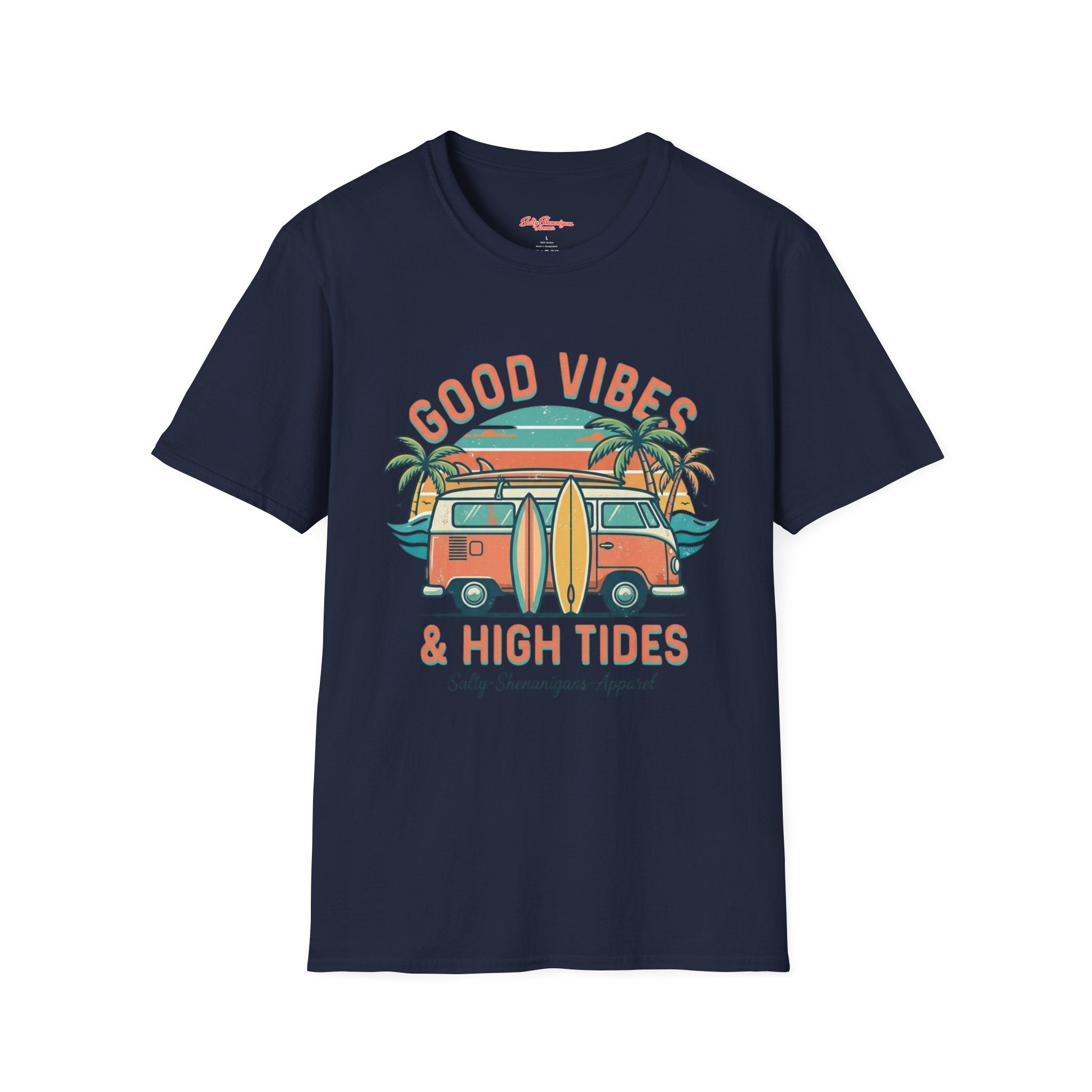 Salty Shenanigans Apparel Good Vibes and High Tides T-Shirt Printify