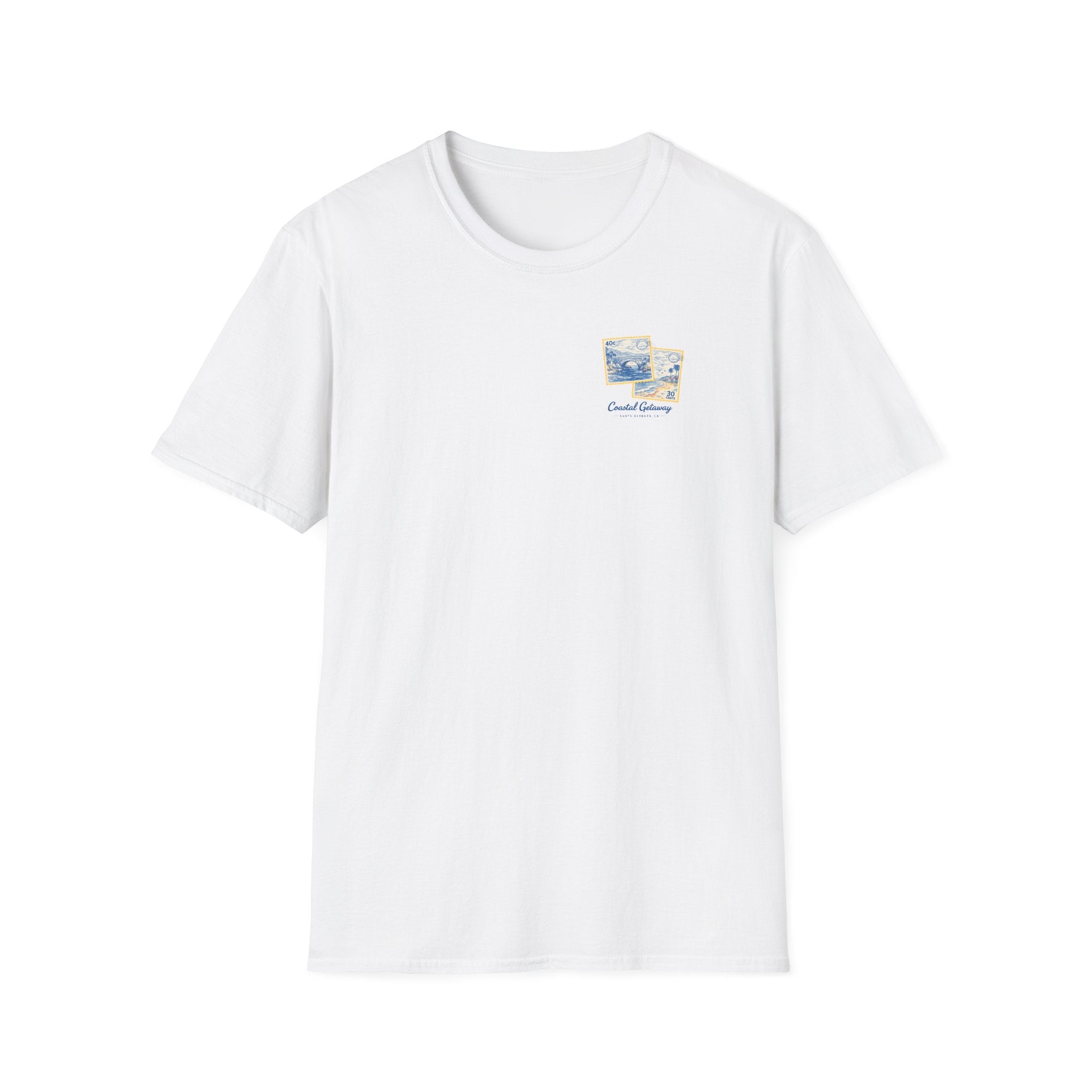 Coastal Getaway T-Shirt — Vintage Stamp Beach Tee Printify