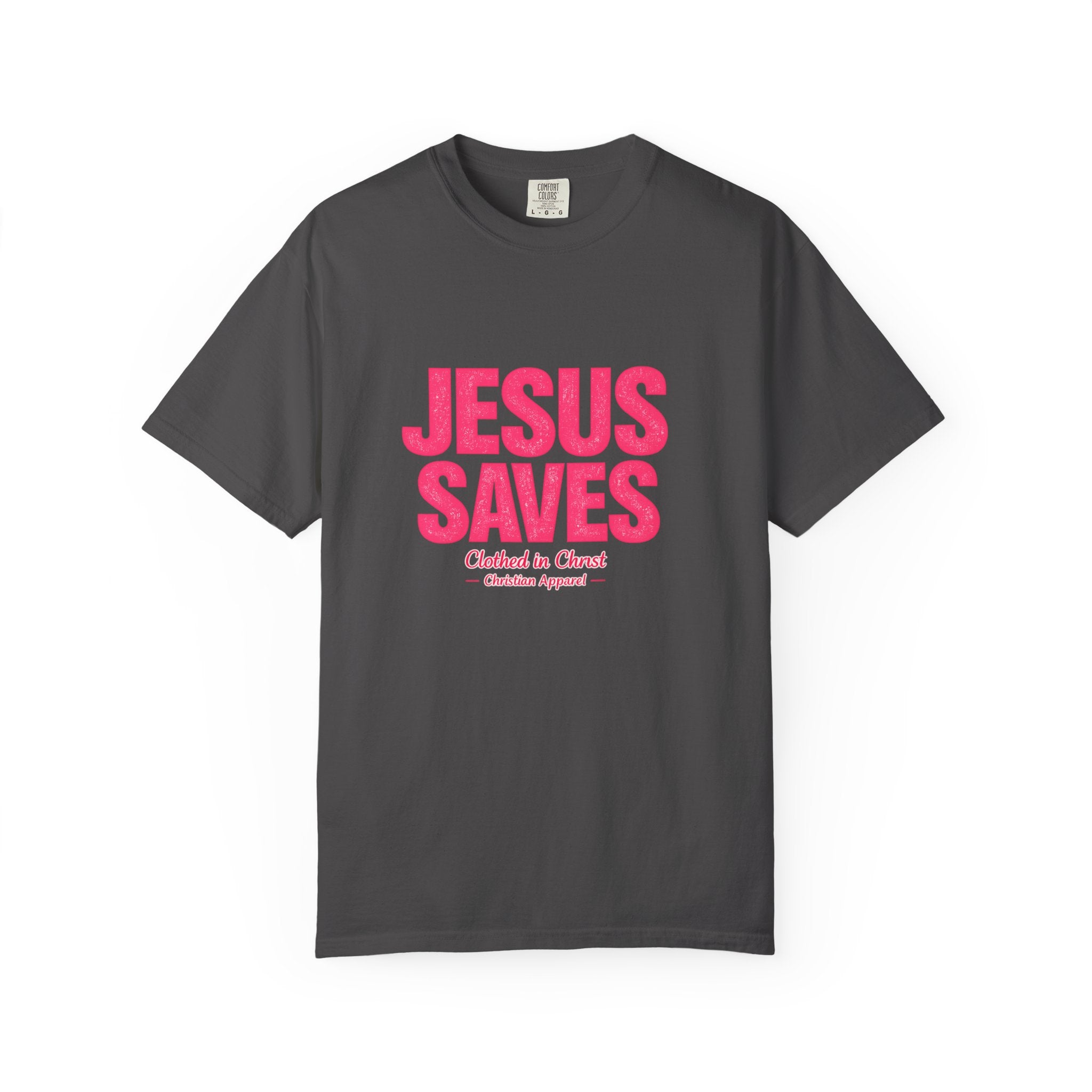 Clothed In Christ -Jesus Saves T-Shirt — Bold Pink Christian Faith Tee Printify
