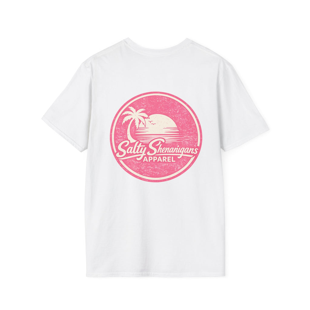 Salty Shenanigans Sunset Palm Pink T-Shirt Printify