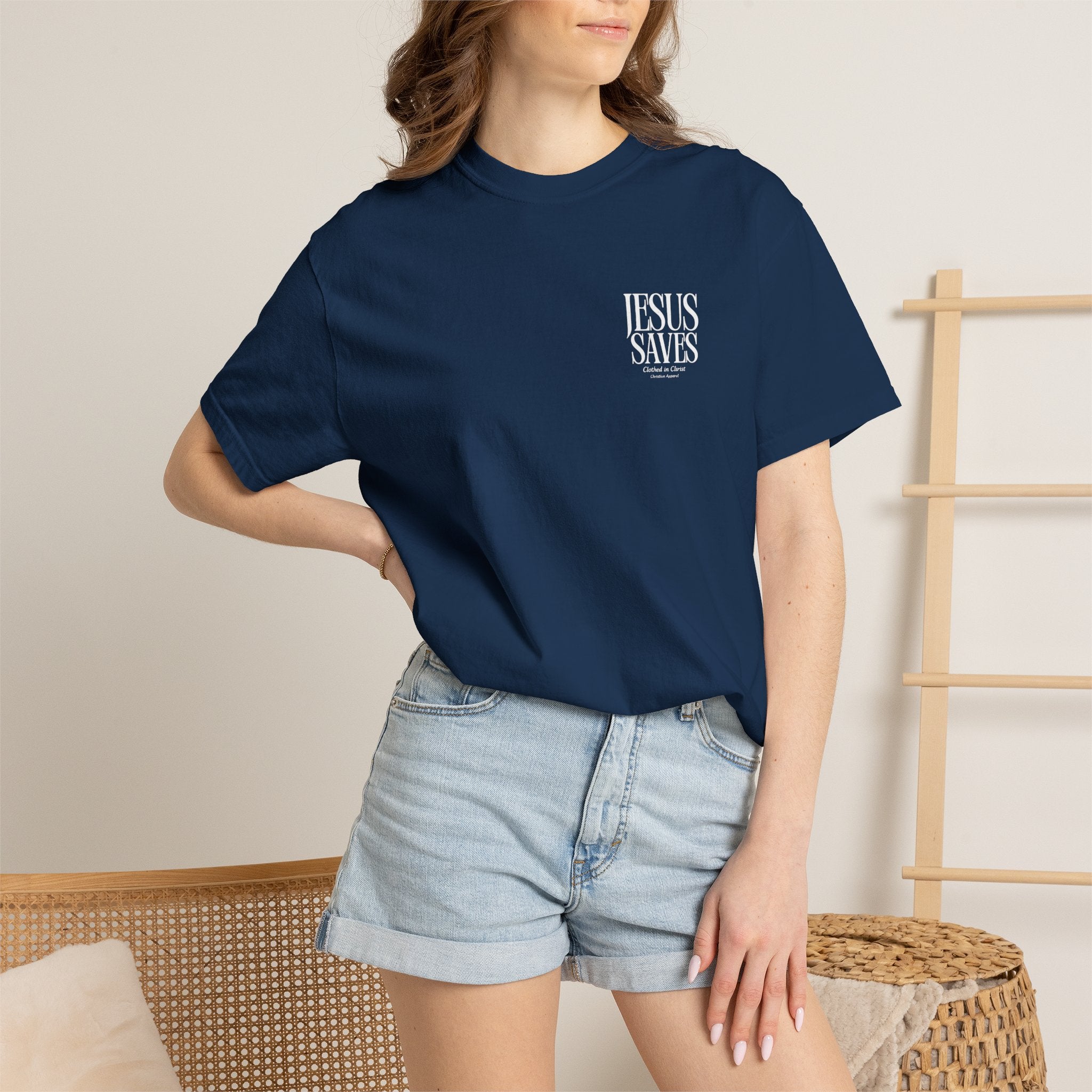 Jesus Saves T-Shirt — Minimal Embossed Religious Tee Printify