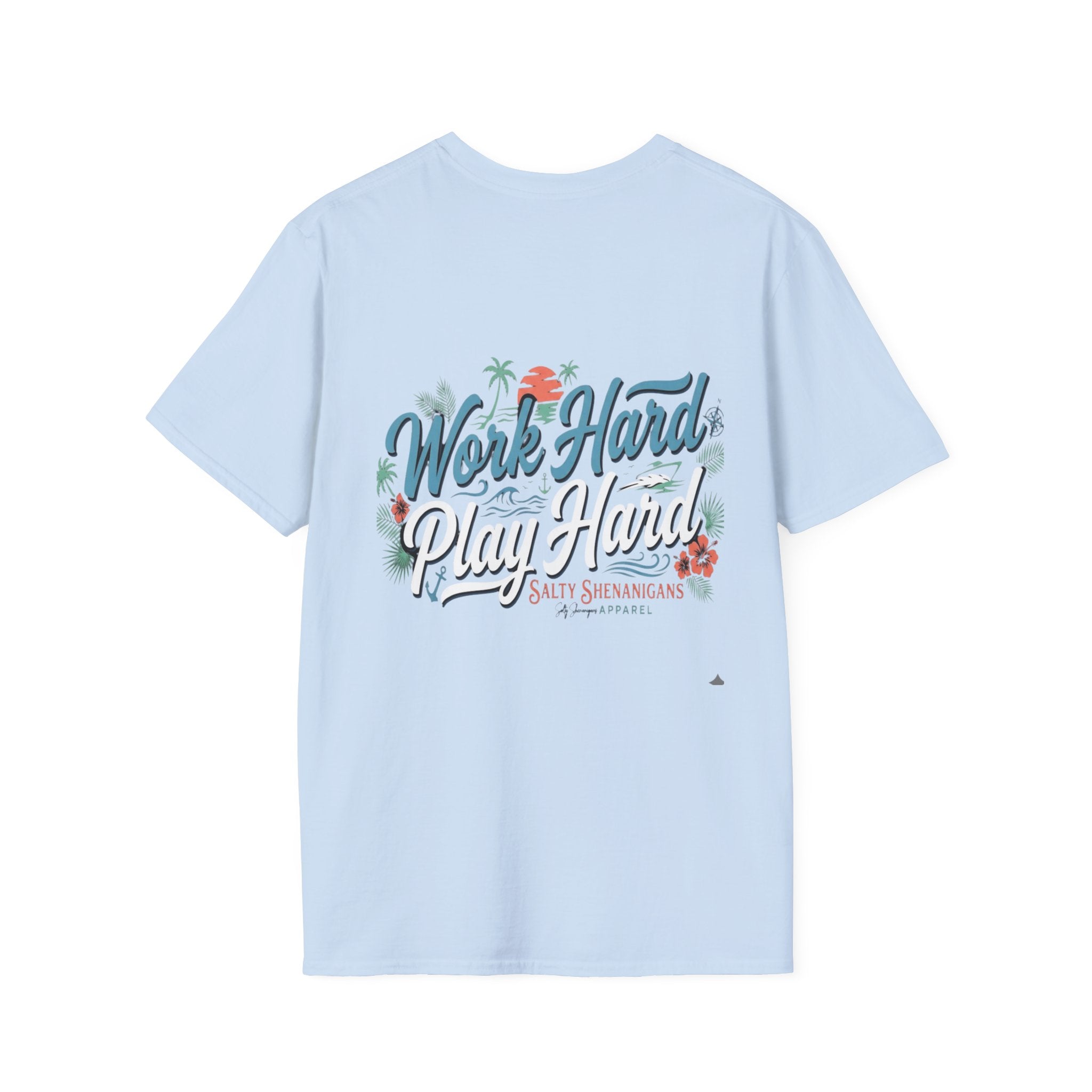 Work Hard Play Hard Coastal Lifestyle T-Shirt | Women's Beach Resort Graphic Tee | Gildan 64000 | Salty Shenanigans Apparel Printify