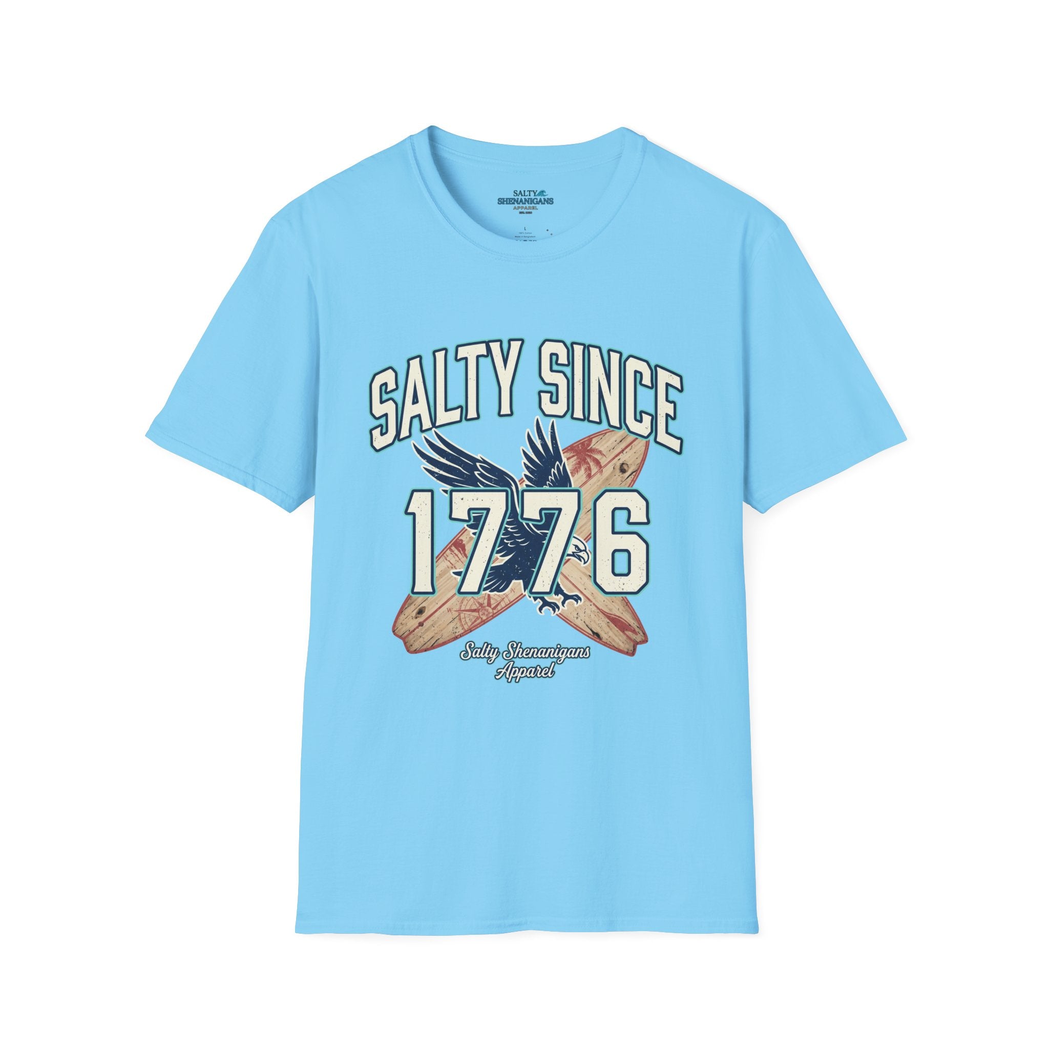 Salty Since 1776 Eagle Surfboard Patriotic Beach Shirt Printify