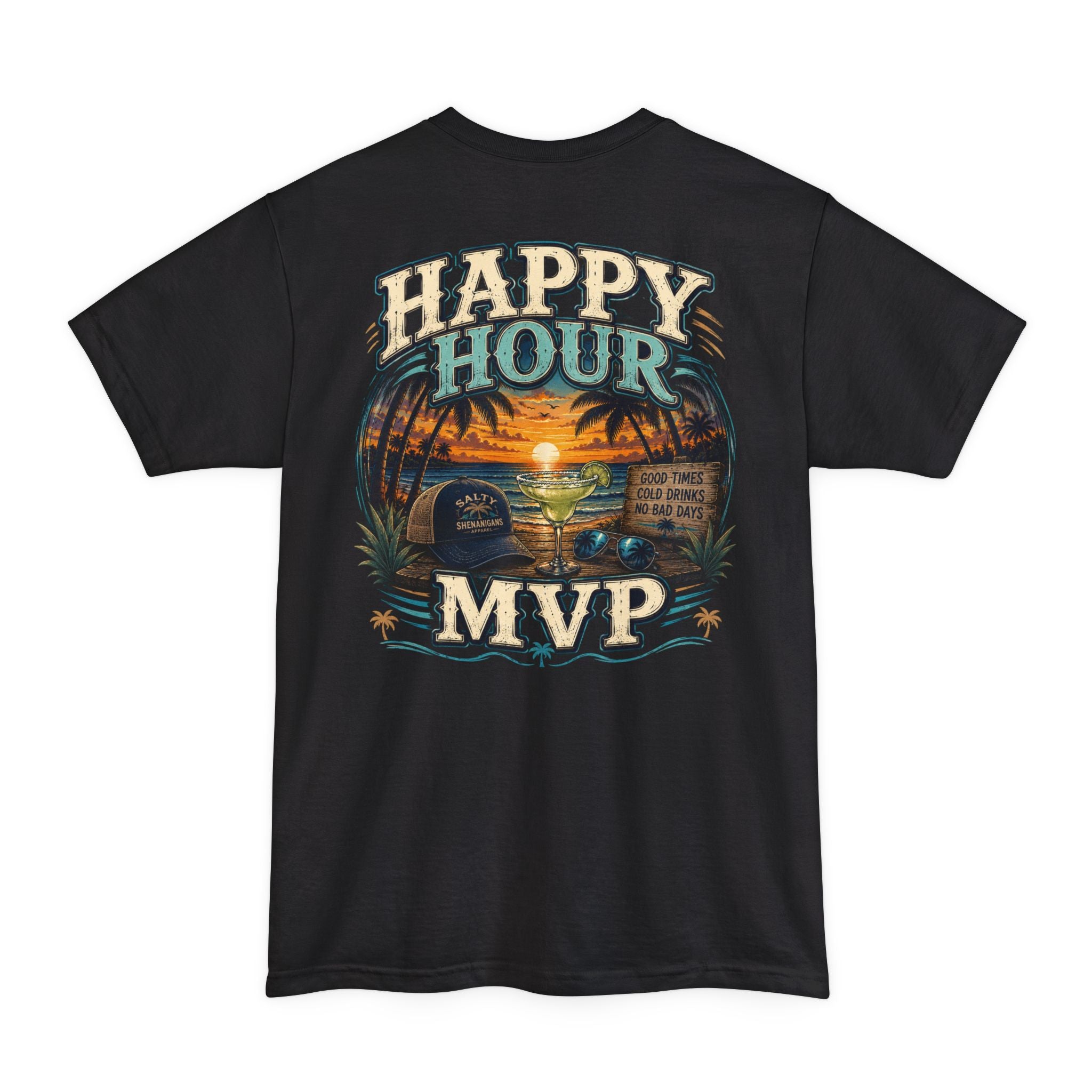 Happy Hour MVP Beach Bar Graphic Tall T-Shirt | Hanes Beefy-T Tall Tee Printify