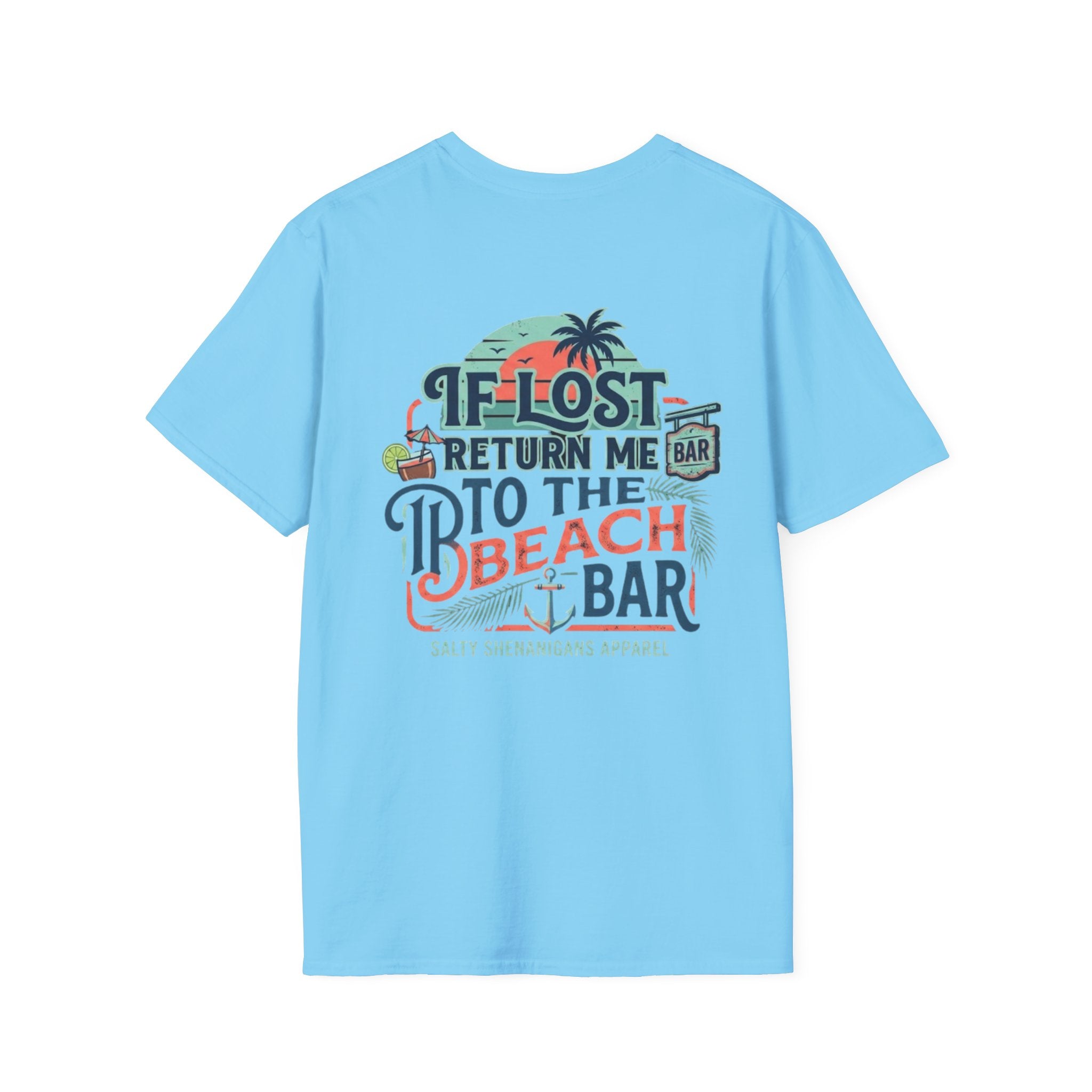 If Lost Return Me To The Beach Bar T-Shirt | Funny Coastal Vacation Graphic Tee | Gildan 64000 | Salty Shenanigans Apparel Printify
