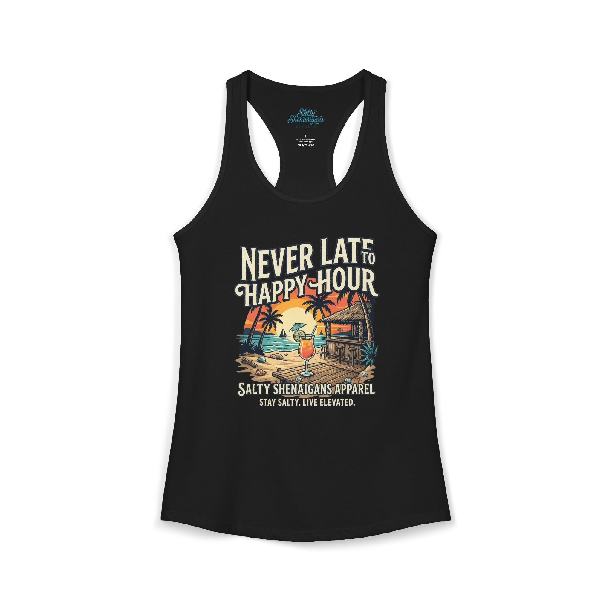 Never Late To Happy Hour Women's Racerback Tank Top Printify