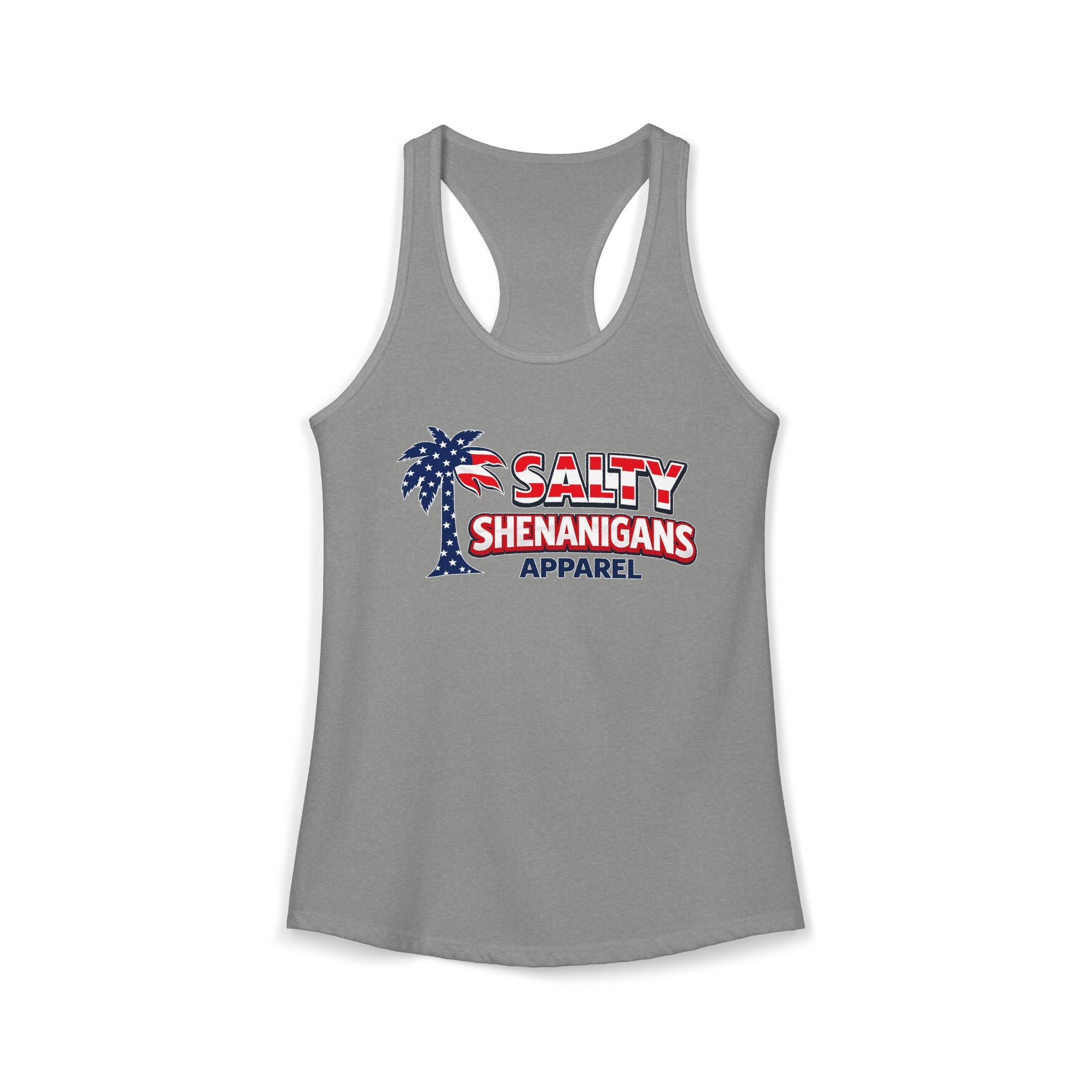 Women's Salty Shenanigans Patriotic Palm Racerback Tank Printify