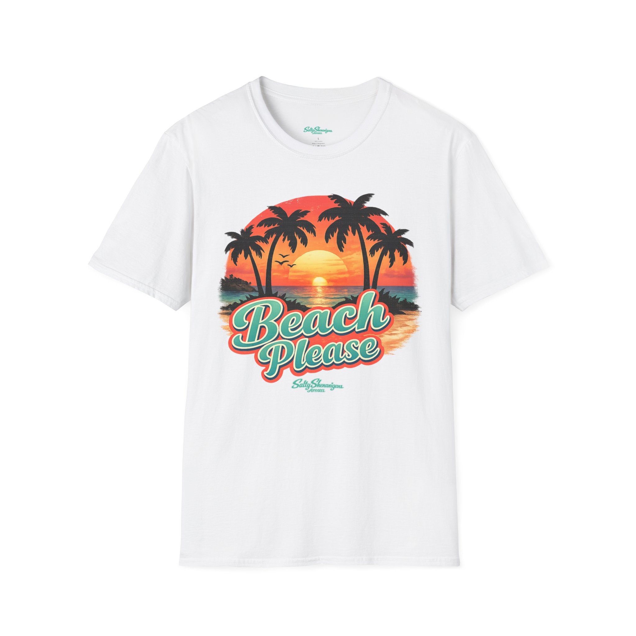 Salty Shenanigans Apparel Beach Please Sunset T-Shirt Printify