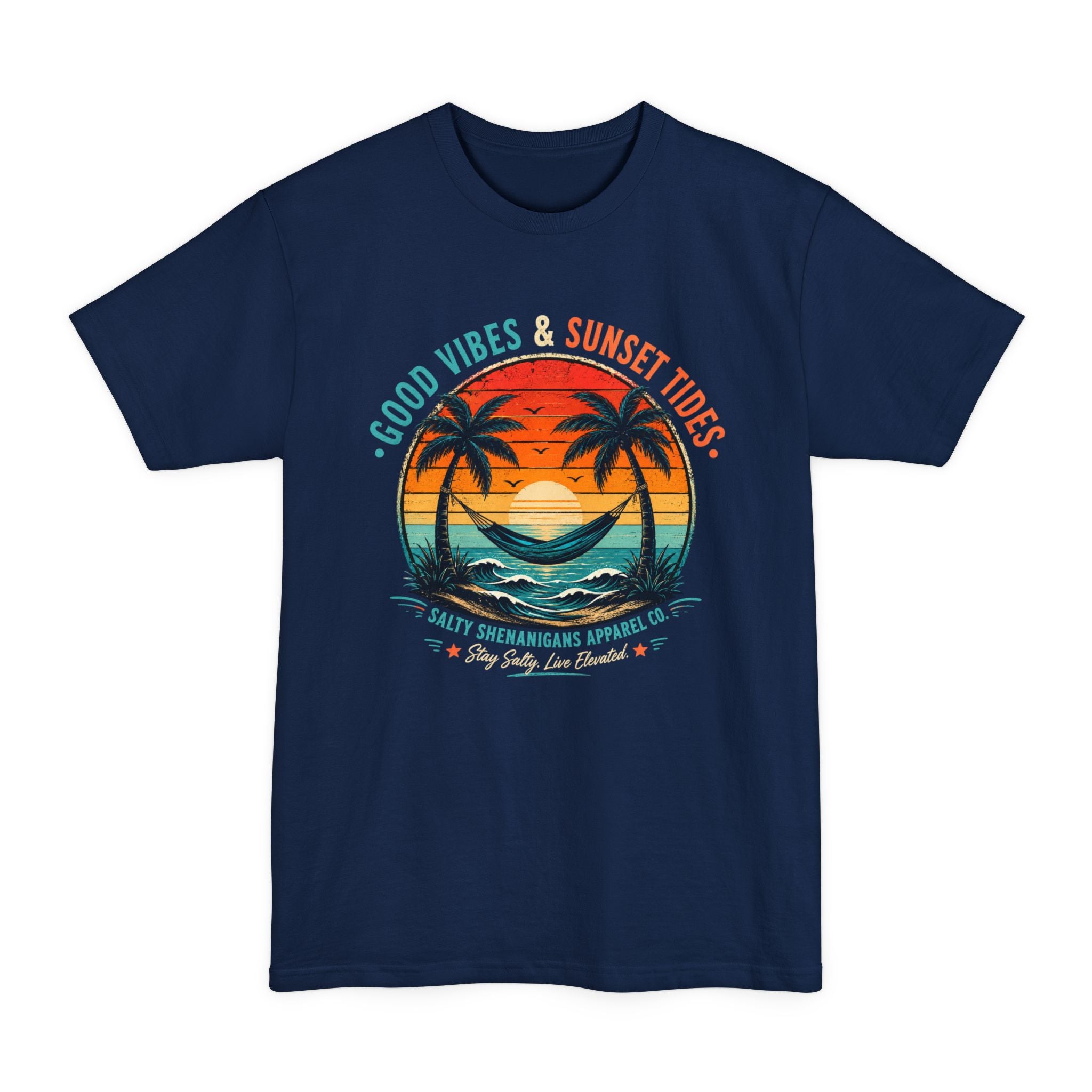 Good Vibes & Sunset Tides – Premium Coastal Graphic Tall Tee | Hanes Beefy-T Tall Printify