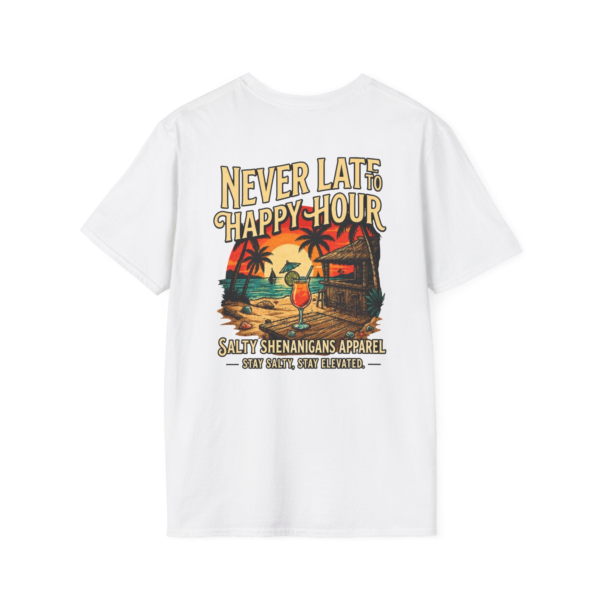 Never Late To Happy Hour Coastal Graphic Tee Printify