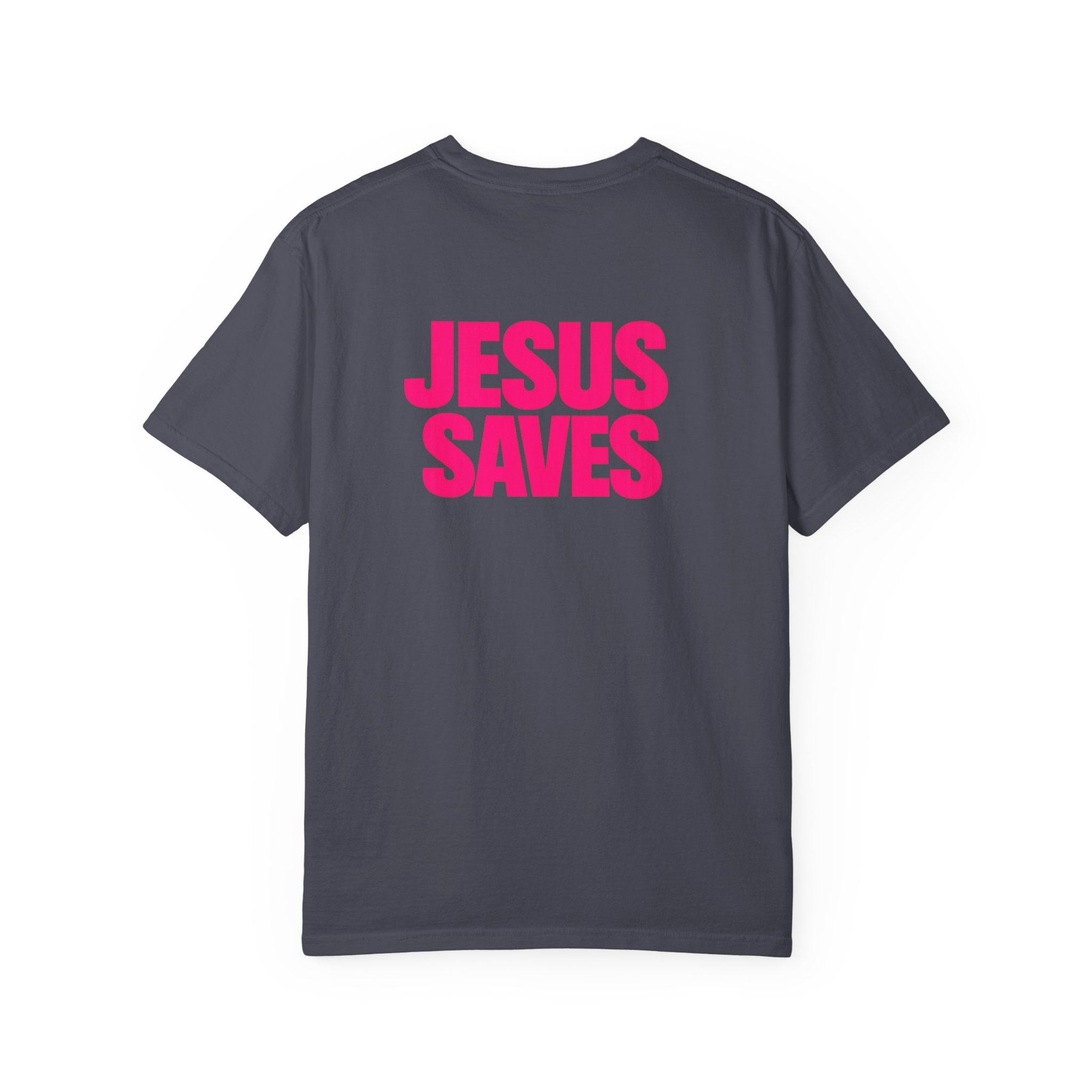 Jesus Saves T‑Shirt — Bold Pink Faith Graphic Tee Printify