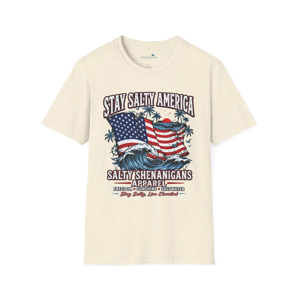 Stay Salty America Premium Beach Tee | Patriotic Coastal Graphic Shirt Printify