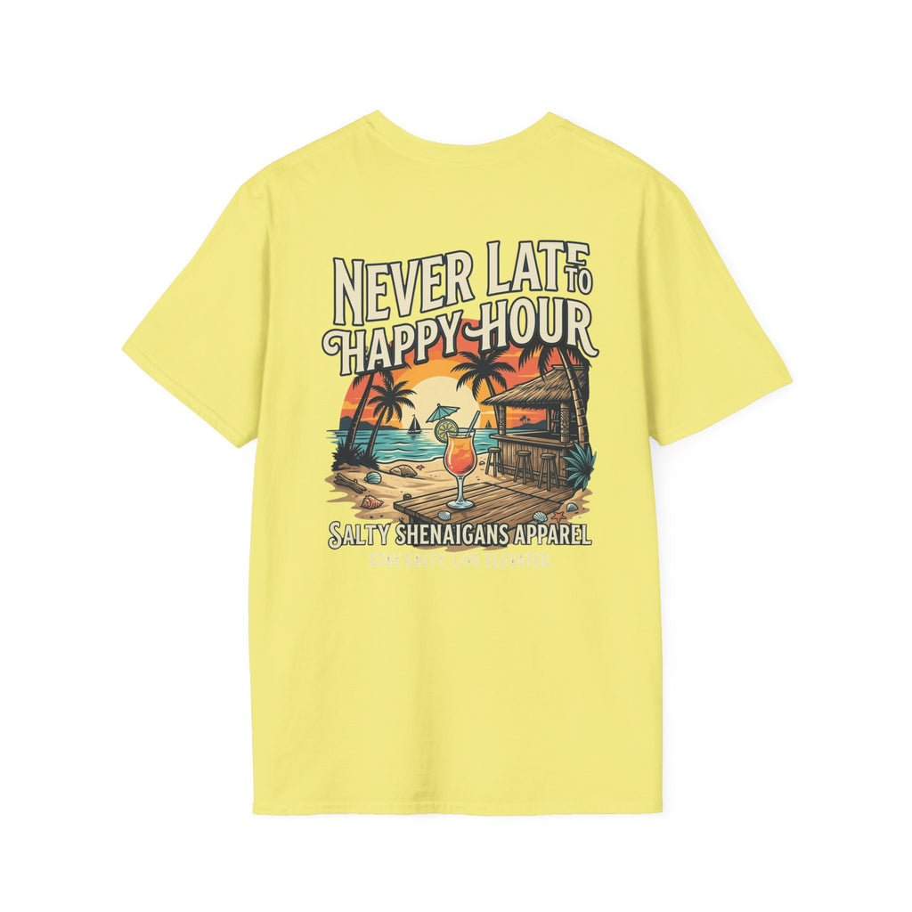Never Late To Happy Hour Coastal Graphic Tee | Salty Shenanigans Apparel Printify