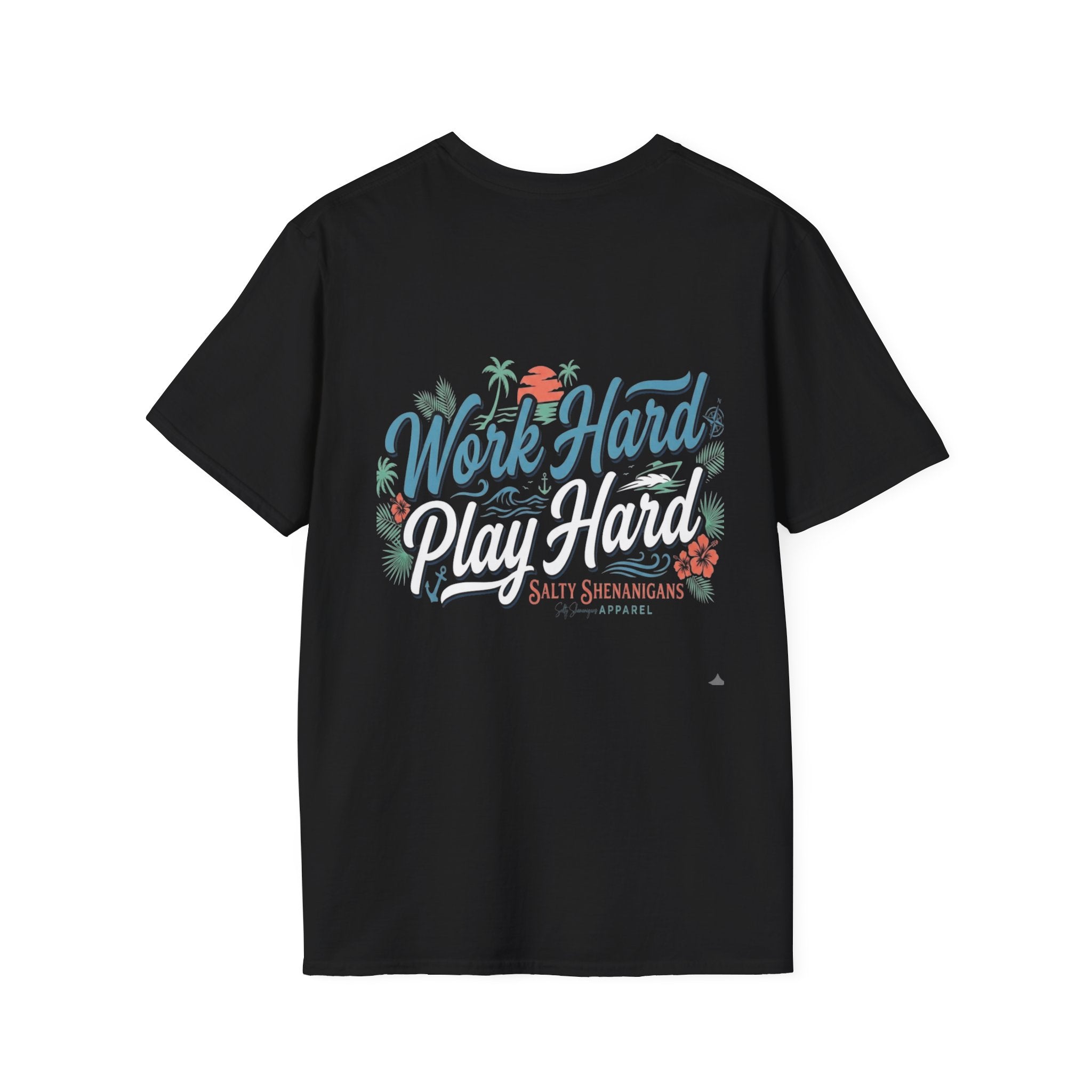 Work Hard Play Hard Coastal Lifestyle T-Shirt | Women's Beach Resort Graphic Tee | Gildan 64000 | Salty Shenanigans Apparel Printify
