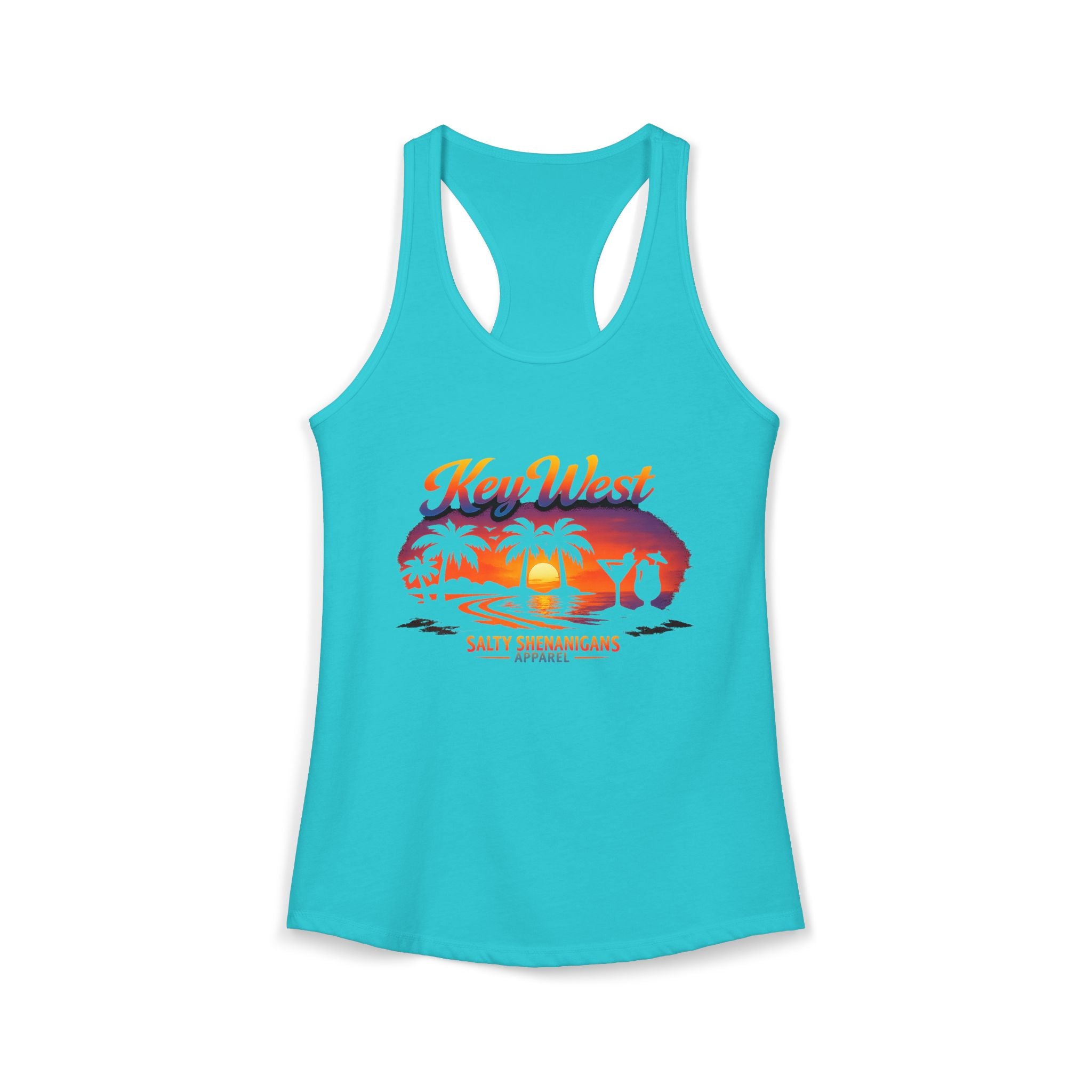 Women's Salty Shenanigans Key West Palm Racerback Tank Printify