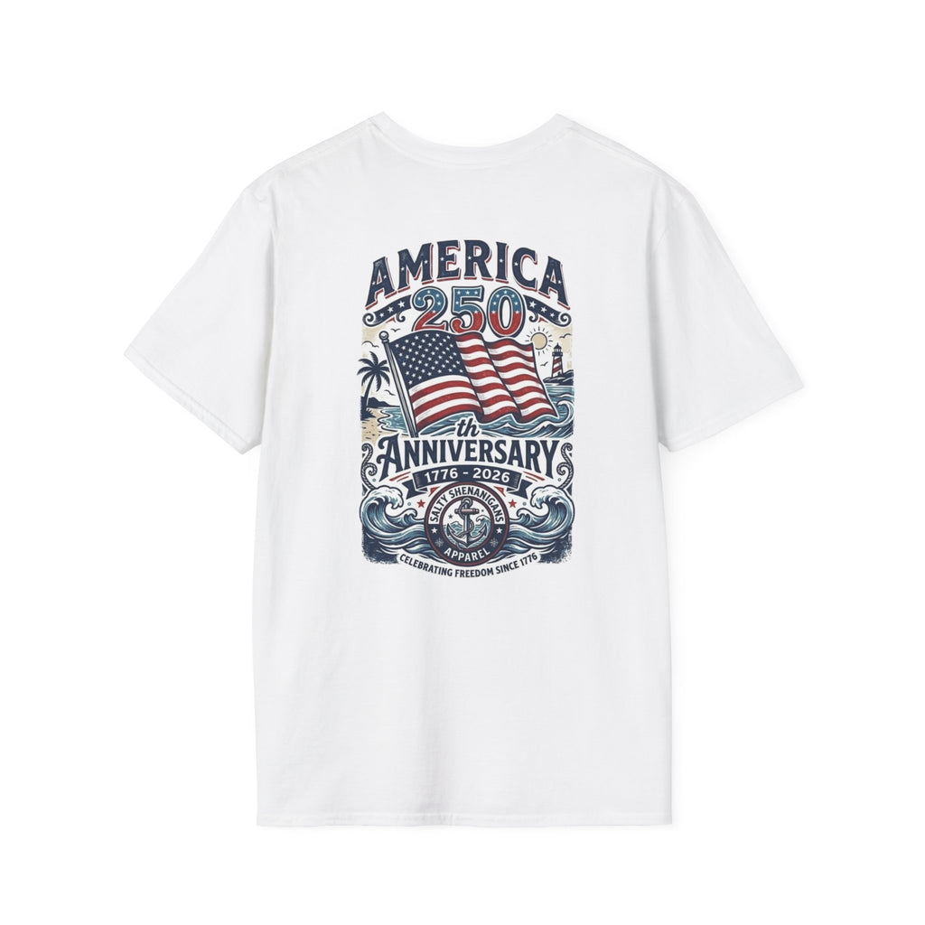 Salty Shenanigans Apparel America 250 Beach Palm T-Shirt Printify