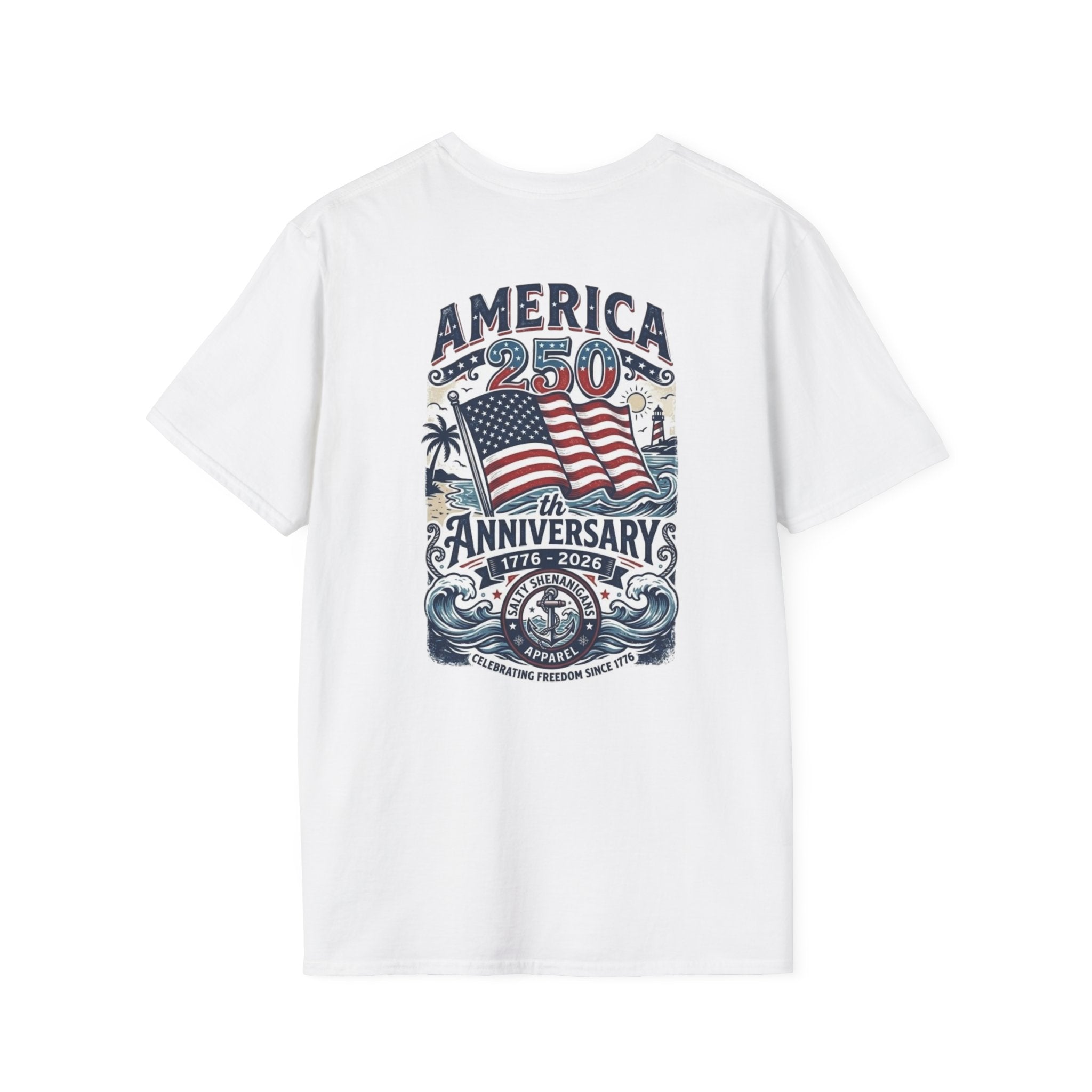 Salty Shenanigans Apparel America 250 Beach Palm T-Shirt Printify