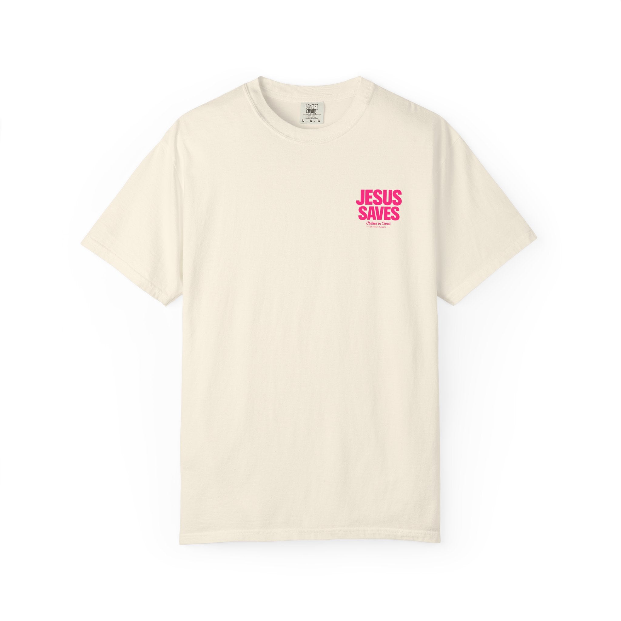 Jesus Saves T‑Shirt — Bold Pink Faith Graphic Tee Printify