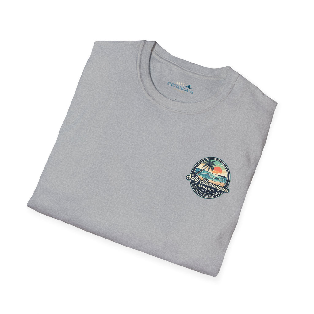 Salty Shenanigans Vintage Coastal Sunset Logo Printify
