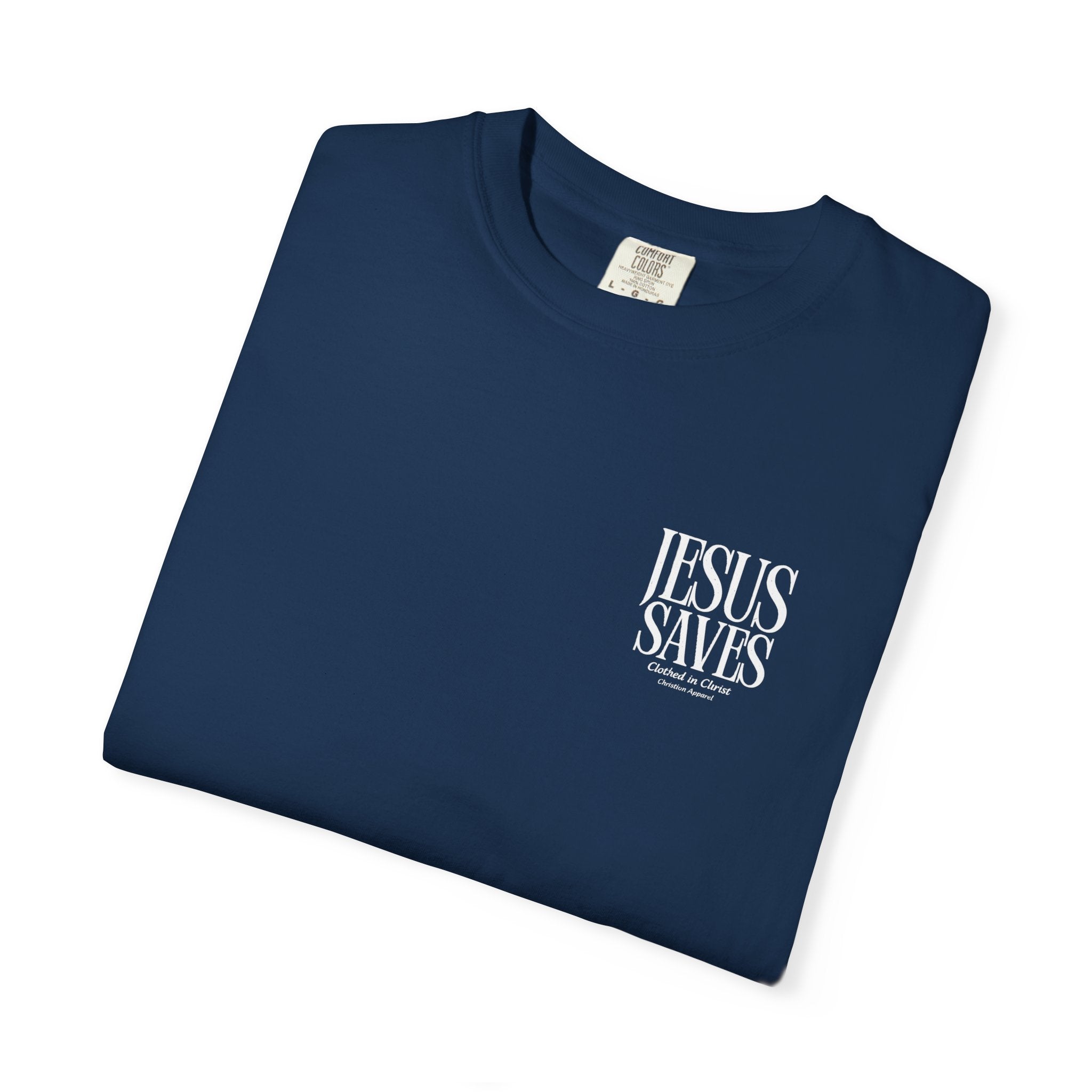 Jesus Saves T-Shirt — Minimal Embossed Religious Tee Printify