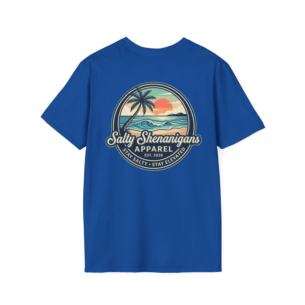 Salty Shenanigans Vintage Coastal Sunset Logo Printify