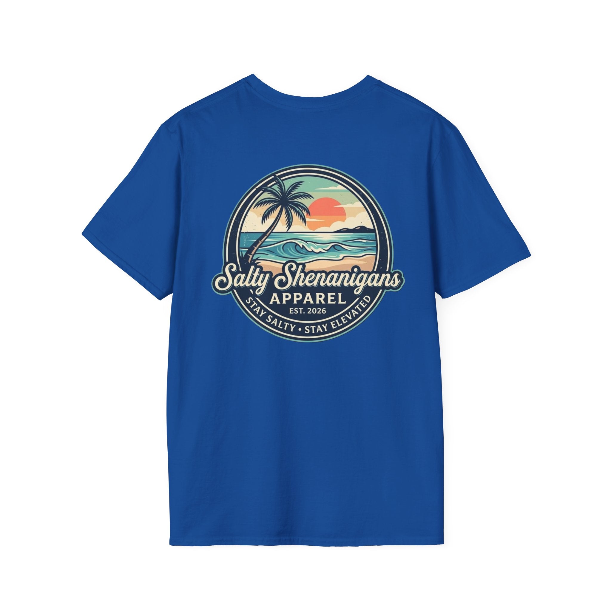 Salty Shenanigans Vintage Coastal Sunset Logo Printify