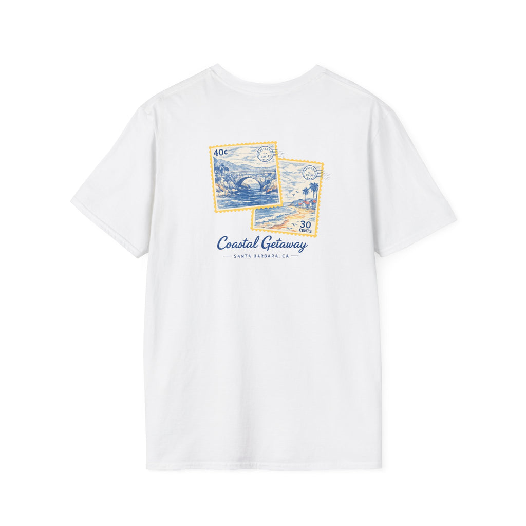 Coastal Getaway T-Shirt — Vintage Stamp Beach Tee Printify