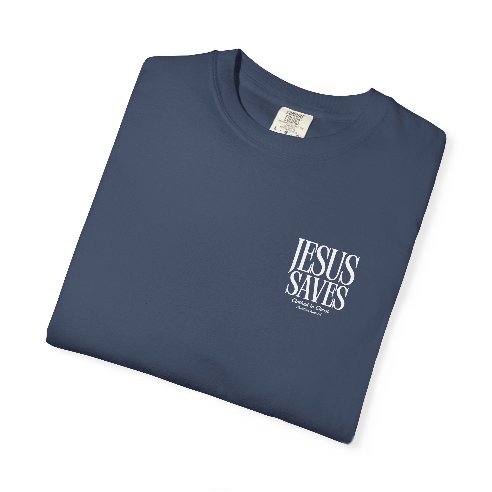 Jesus Saves T-Shirt — Minimal Embossed Religious Tee Printify