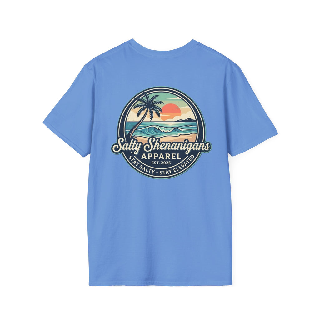 Salty Shenanigans Vintage Coastal Sunset Logo Printify