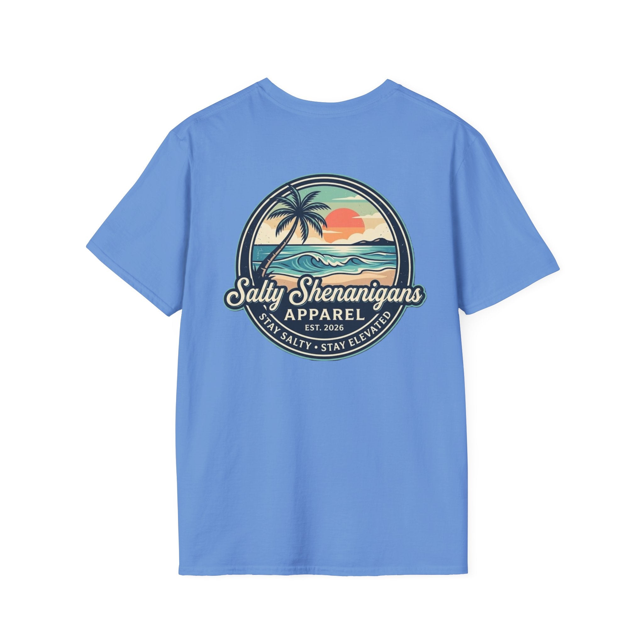 Salty Shenanigans Vintage Coastal Sunset Logo Printify
