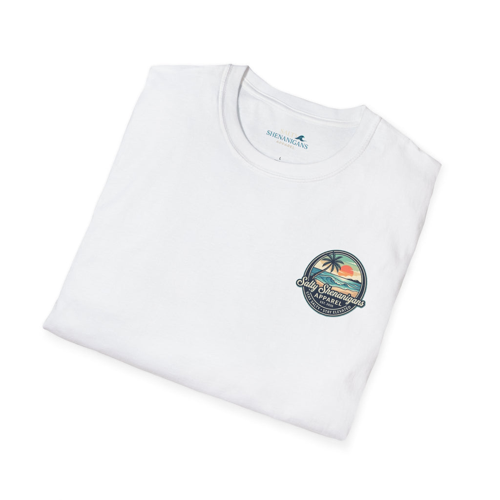 Salty Shenanigans Vintage Coastal Sunset Logo Printify
