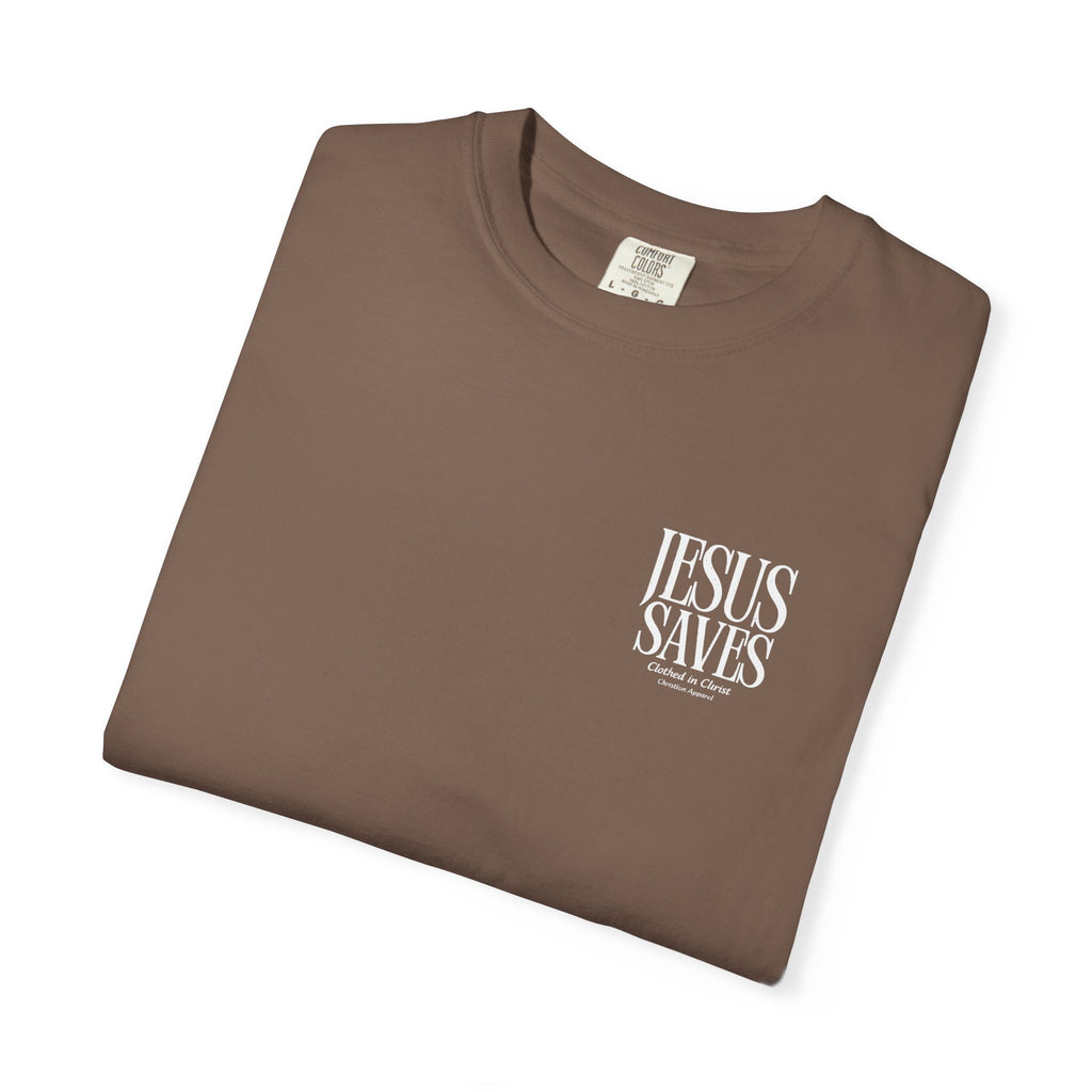 Jesus Saves T-Shirt — Minimal Embossed Religious Tee Printify