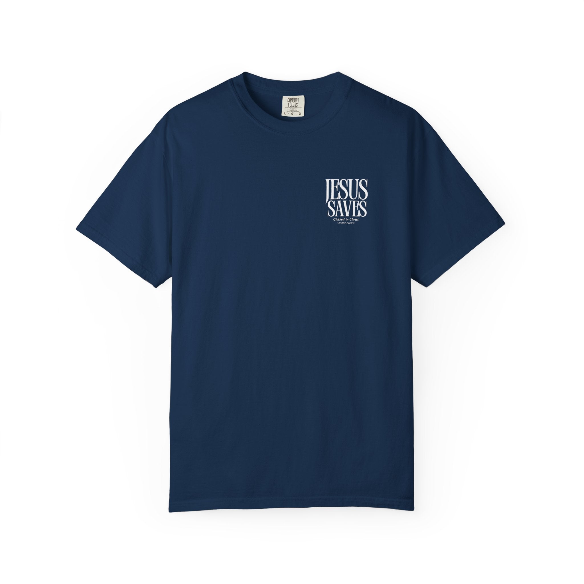 Jesus Saves T-Shirt — Minimal Embossed Religious Tee Printify