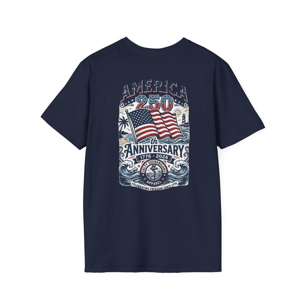 Salty Shenanigans Apparel America 250 Beach Palm T-Shirt Printify