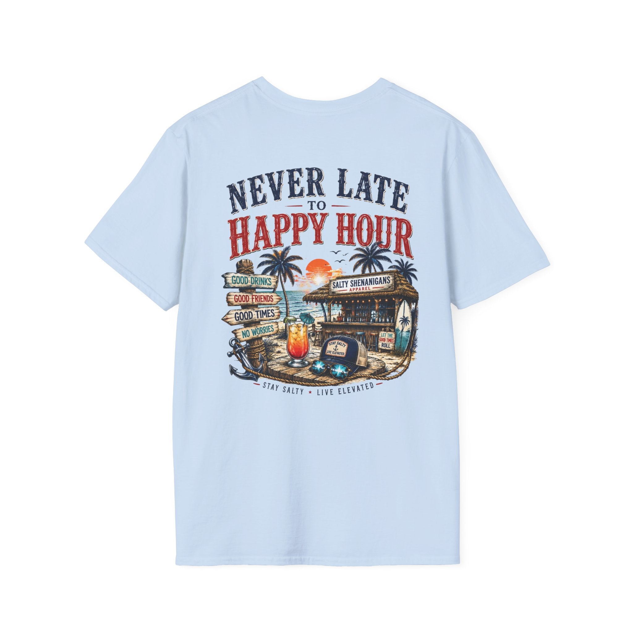 Happy Hour Never Waits Premium Coastal Beach Tee Printify