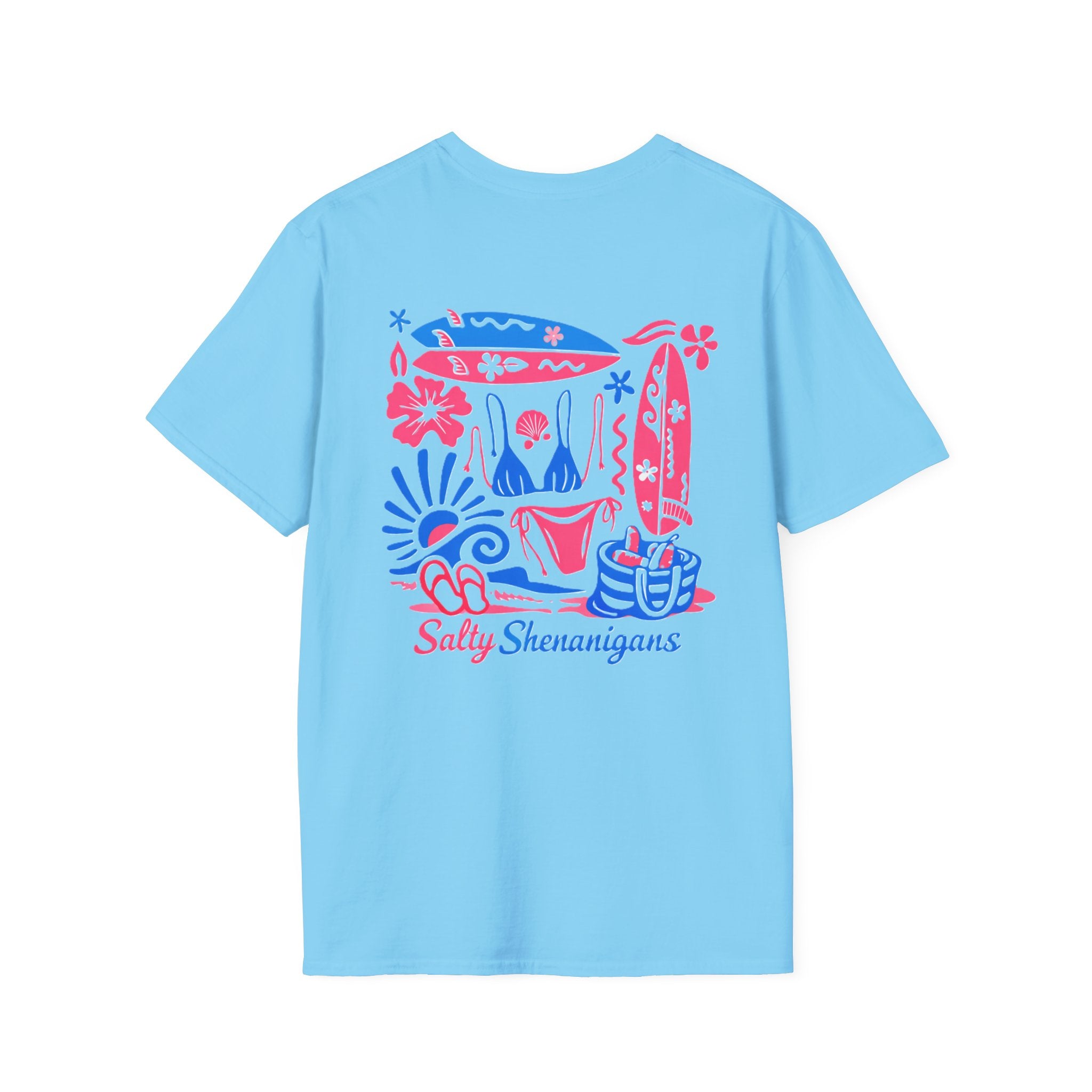 Salty Shenanigans Beach Club T-Shirt — Graphic Beach Scene Tee Printify
