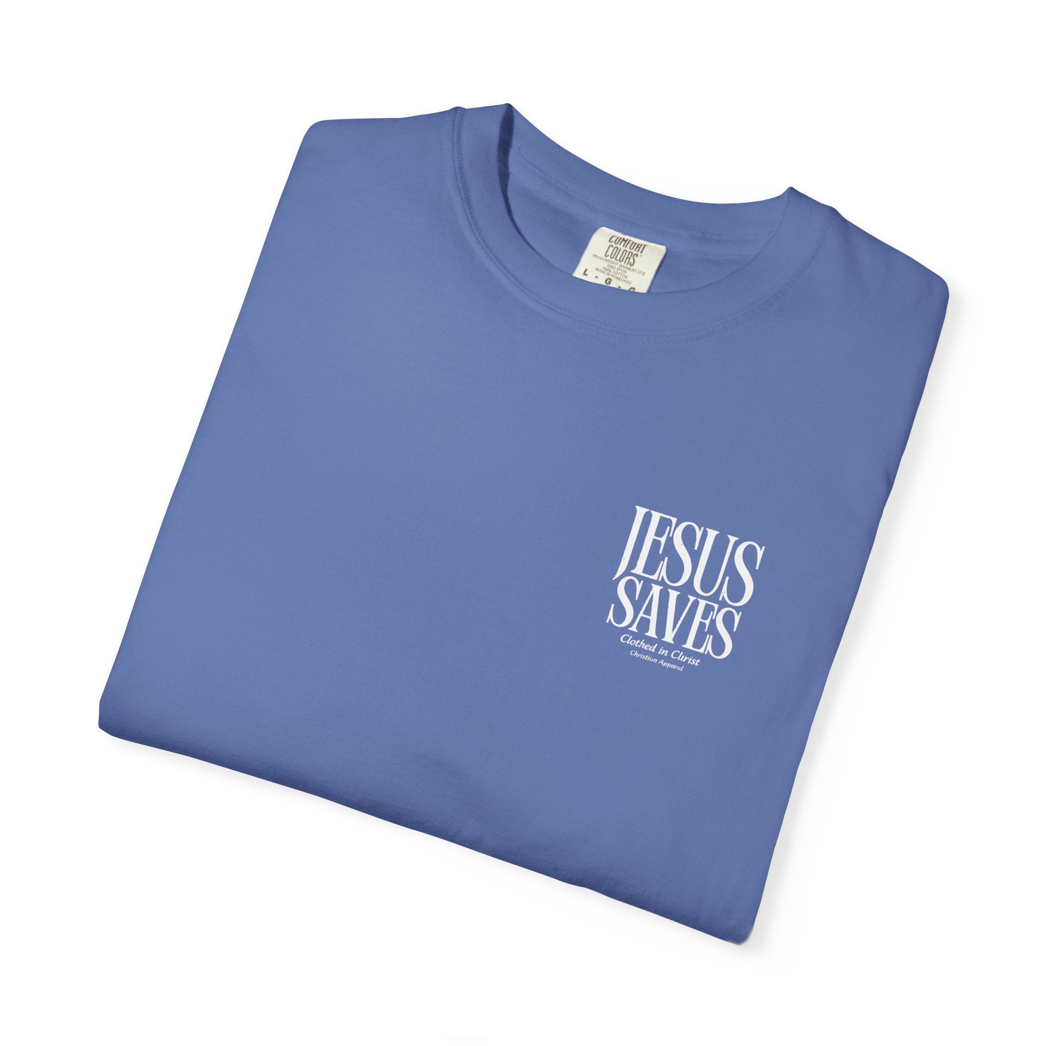 Jesus Saves T-Shirt — Minimal Embossed Religious Tee Printify