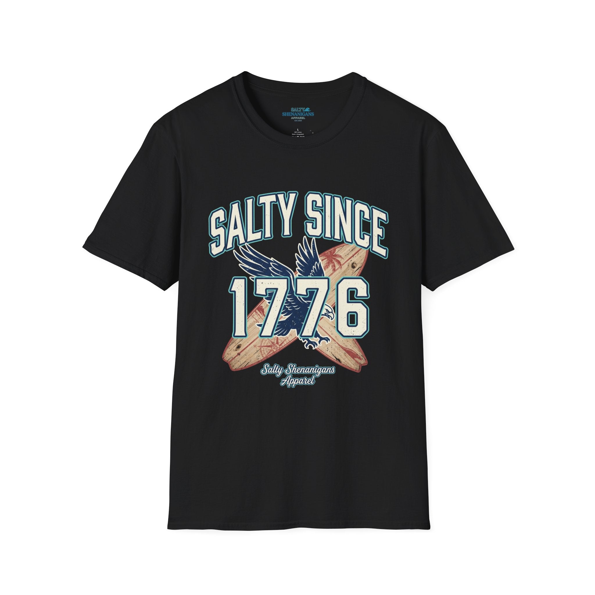 Salty Since 1776 Eagle Surfboard Patriotic Beach Shirt Printify