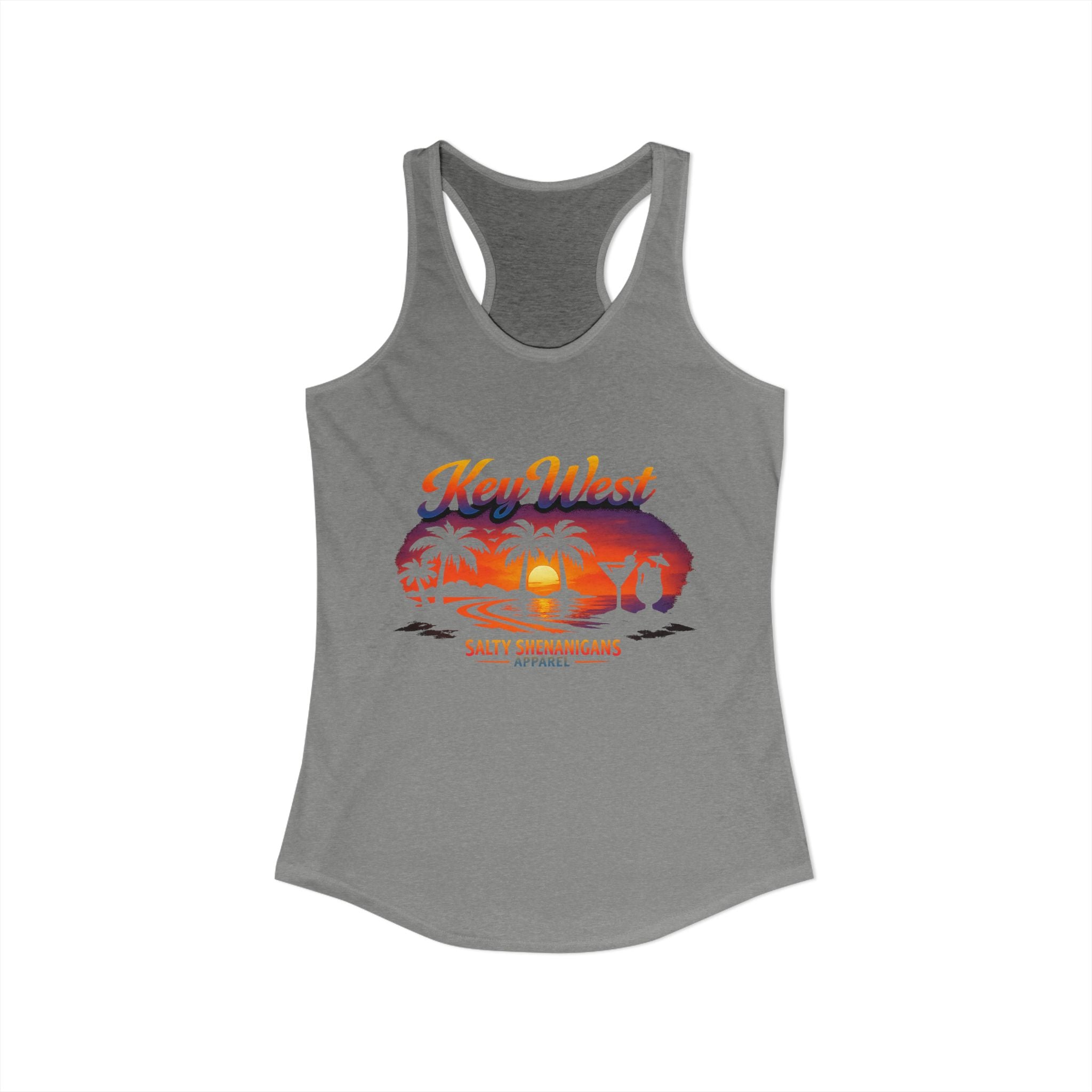 Women's Salty Shenanigans Key West Palm Racerback Tank Printify