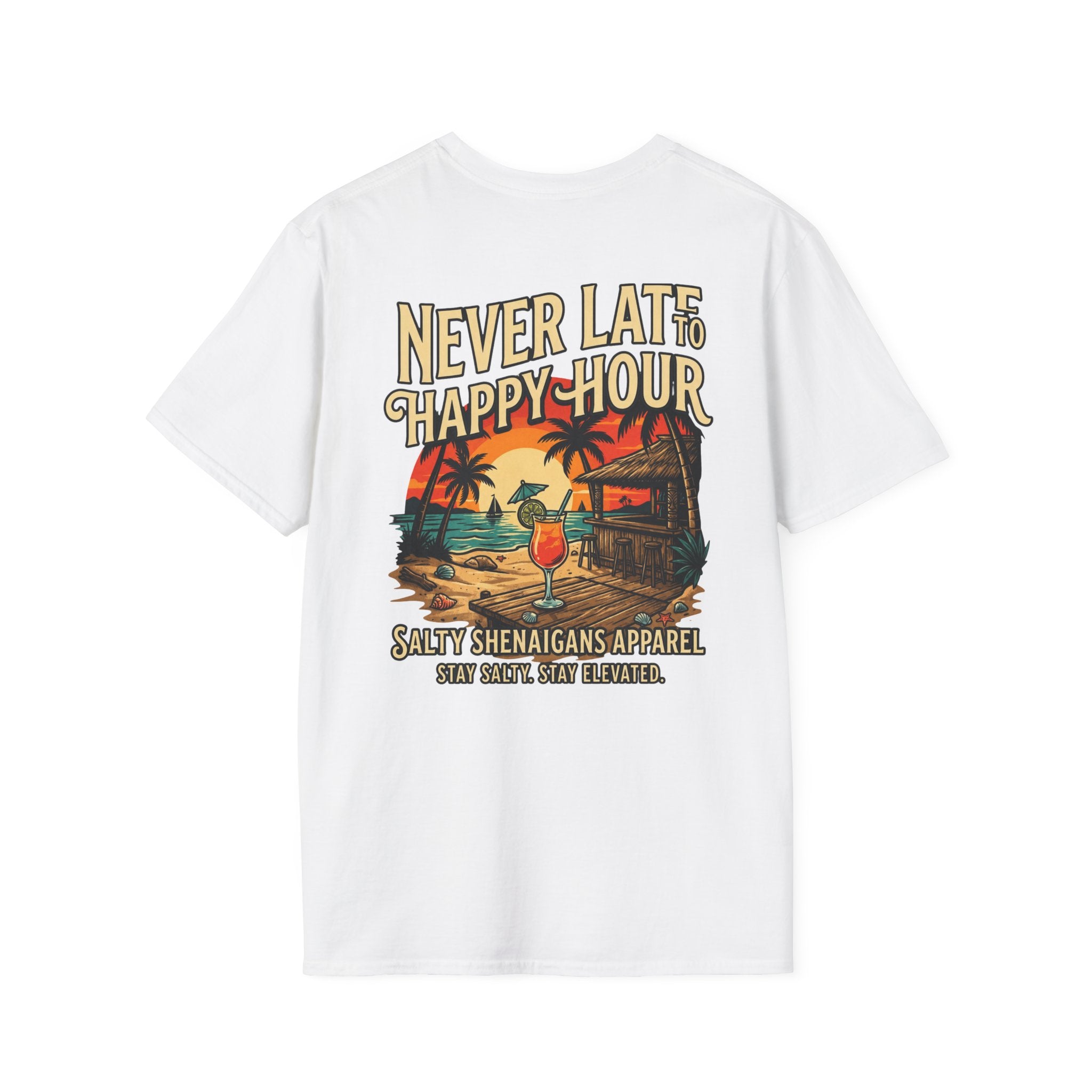 Never Late To Happy Hour Coastal Graphic Tee Printify