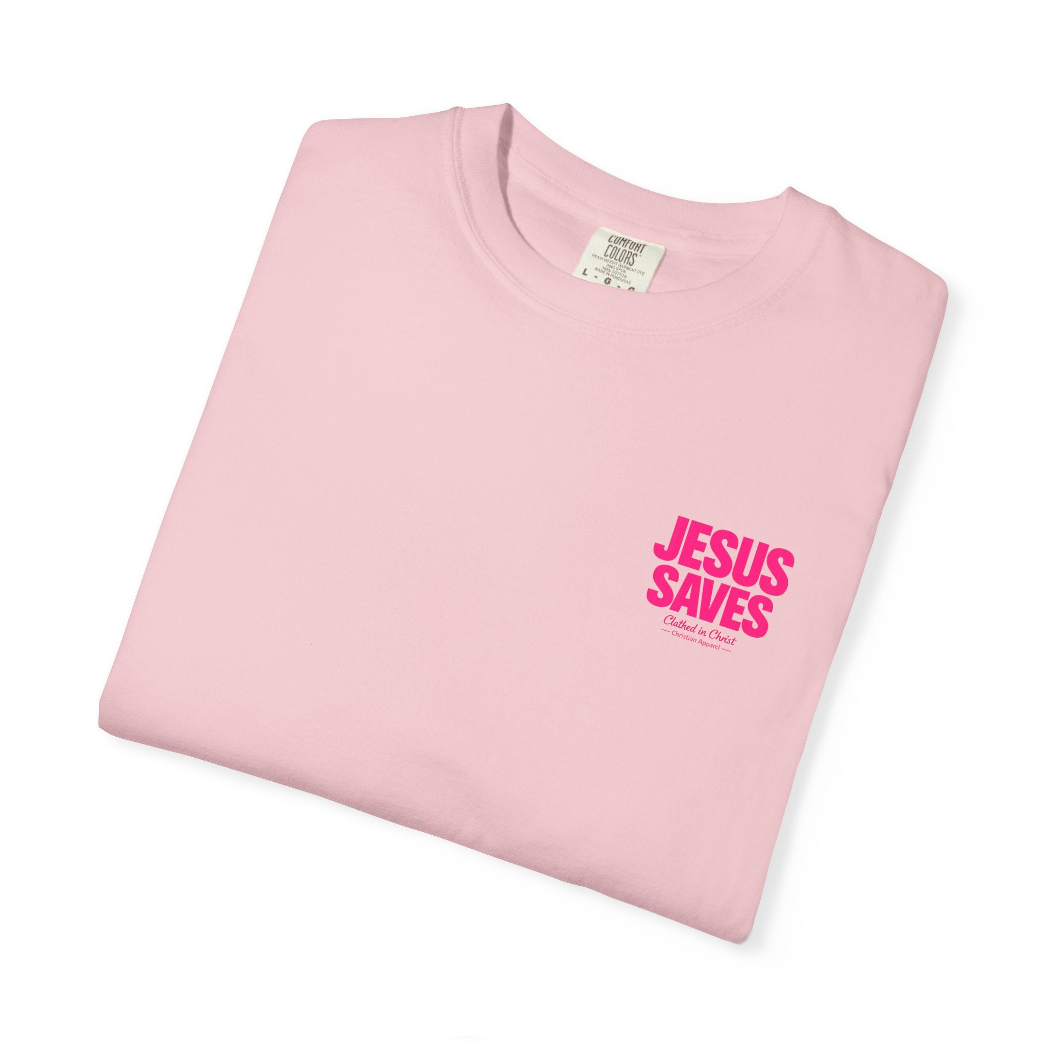 Jesus Saves T‑Shirt — Bold Pink Faith Graphic Tee Printify