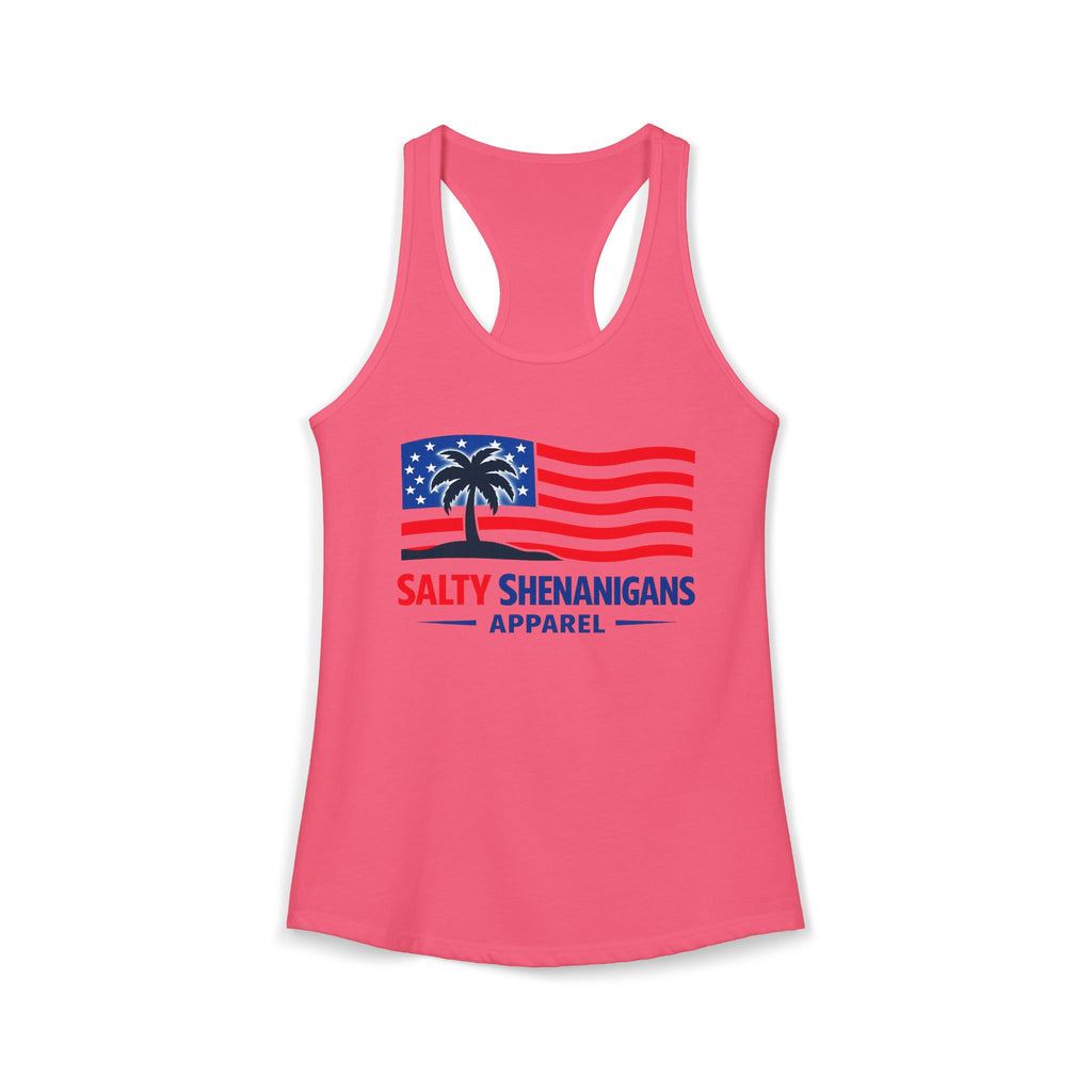 Women's Salty Shenanigans American Flag Racerback Tank Printify