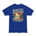 Never Late to Happy Hour – Funny Beach Bar Graphic Tee | Hanes Beefy-T Adult T-Shirt Printify
